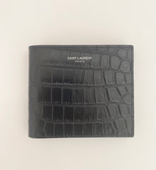 Saint Laurent East /West Black Wallet In Crocodile Embossed Leather (RRP £415)