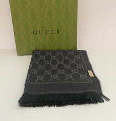 Gucci Grey Jacquard Pattern Knitted Scarf (RRP £360)