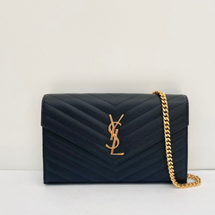Saint Laurent Classic Large Envelope Chain Wallet With Gold Hardware (RRP £1185)