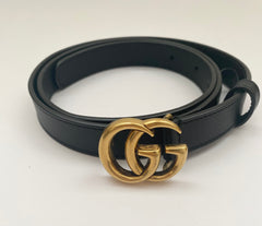 Gucci Slim Black GG Marmont Leather Belt With AntIque Gold Hardware (RRP £320)