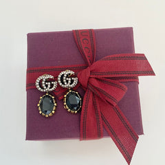 Gucci Double G Earrings with Black Crystals (RRP £315)