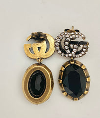 Gucci Double G Earrings with Black Crystals (RRP £315)
