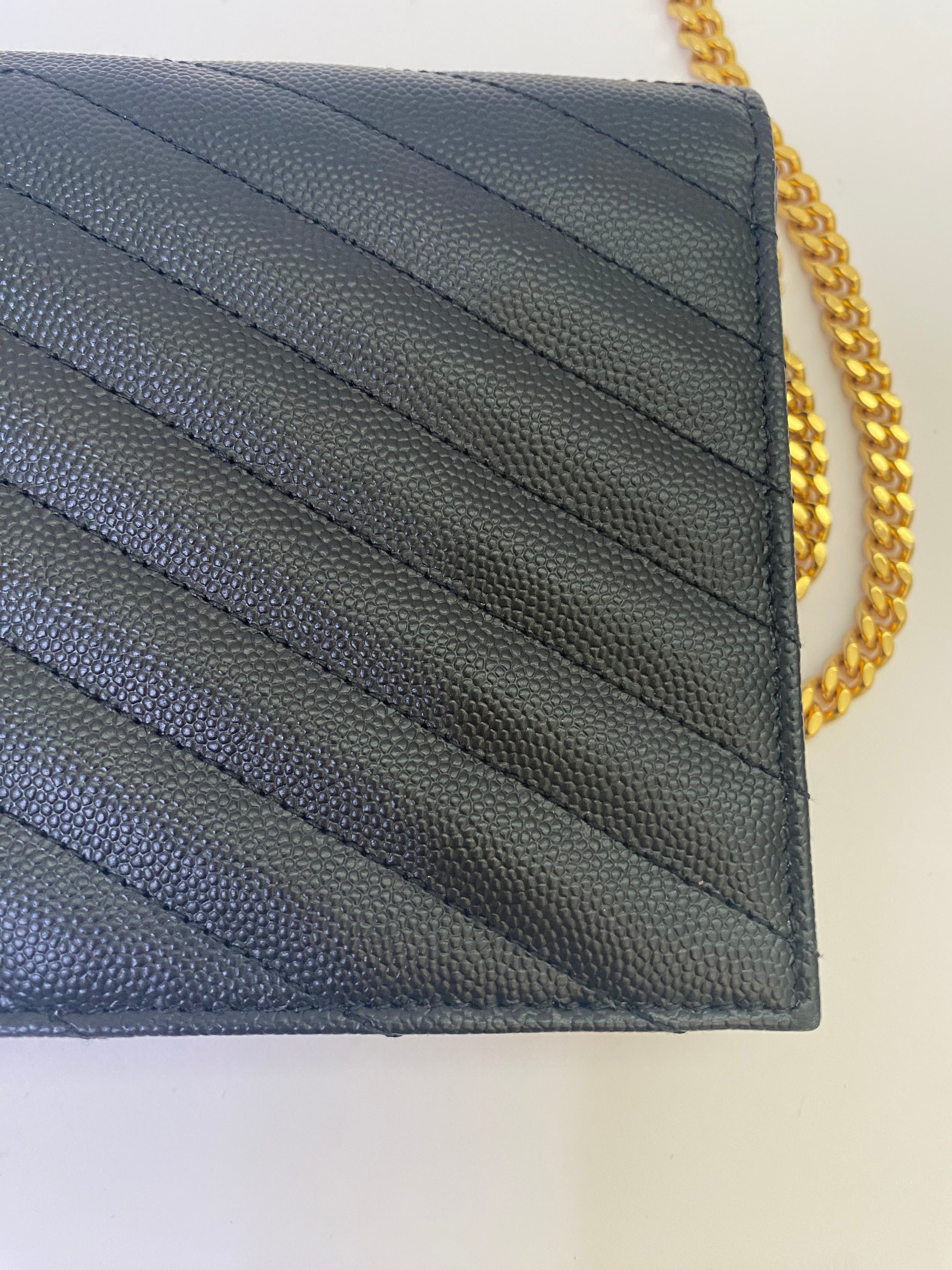 Yves Saint Laurent Envelope Black Cassandra Chain Wallet (RRP £870)