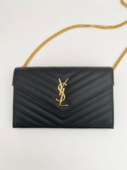 Saint Laurent Classic Large Envelope Chain Wallet With Gold Hardware (RRP £1185)