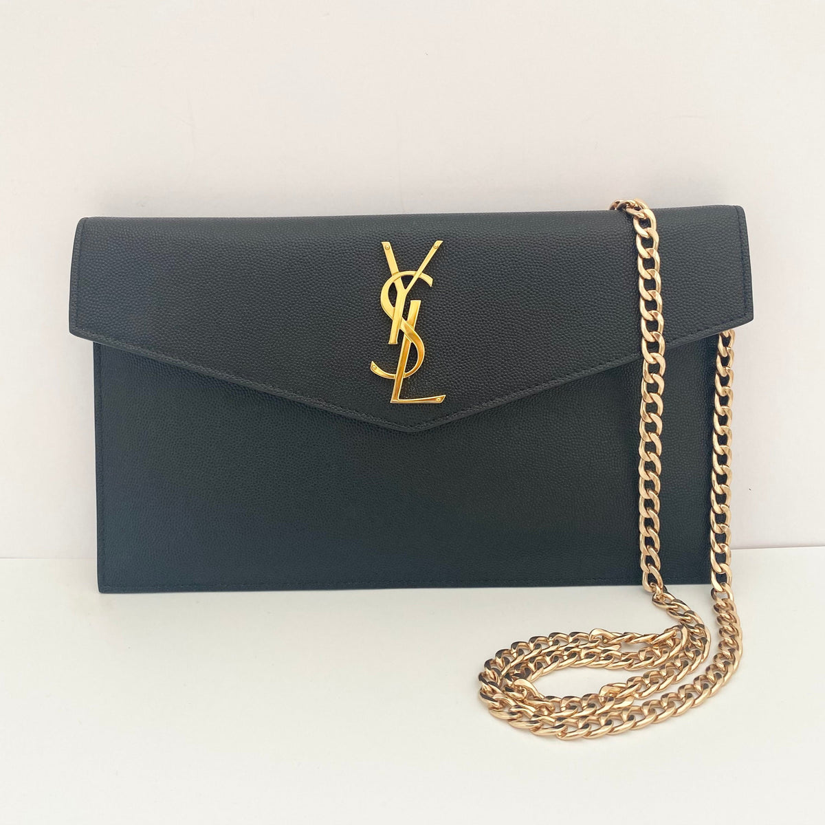 Saint Laurent Black Uptown Pouch Clutch With Gold Hardware (RRP £460)