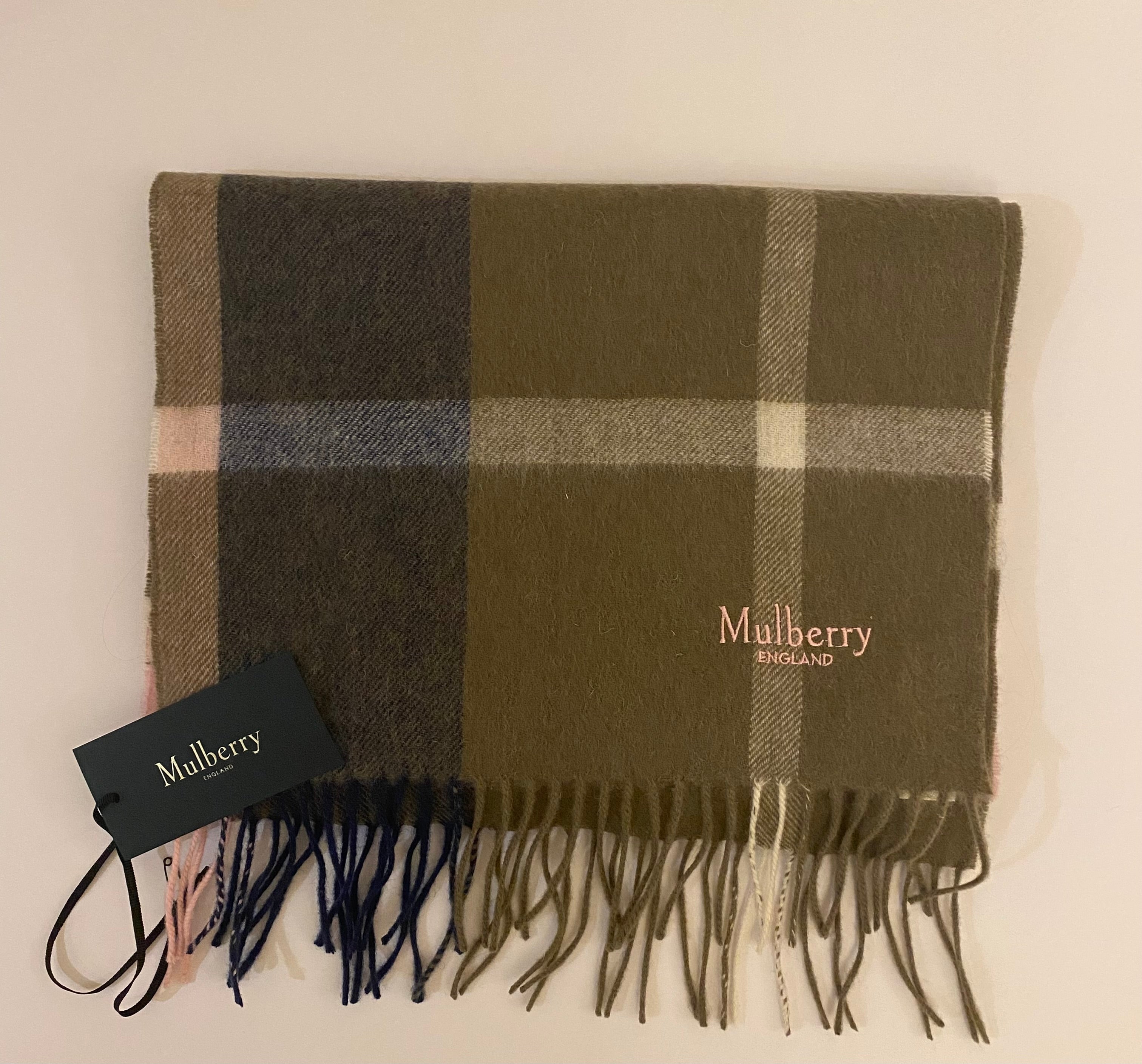 Mulberry Large Check Merino Wool Scarf  (RRP £195)