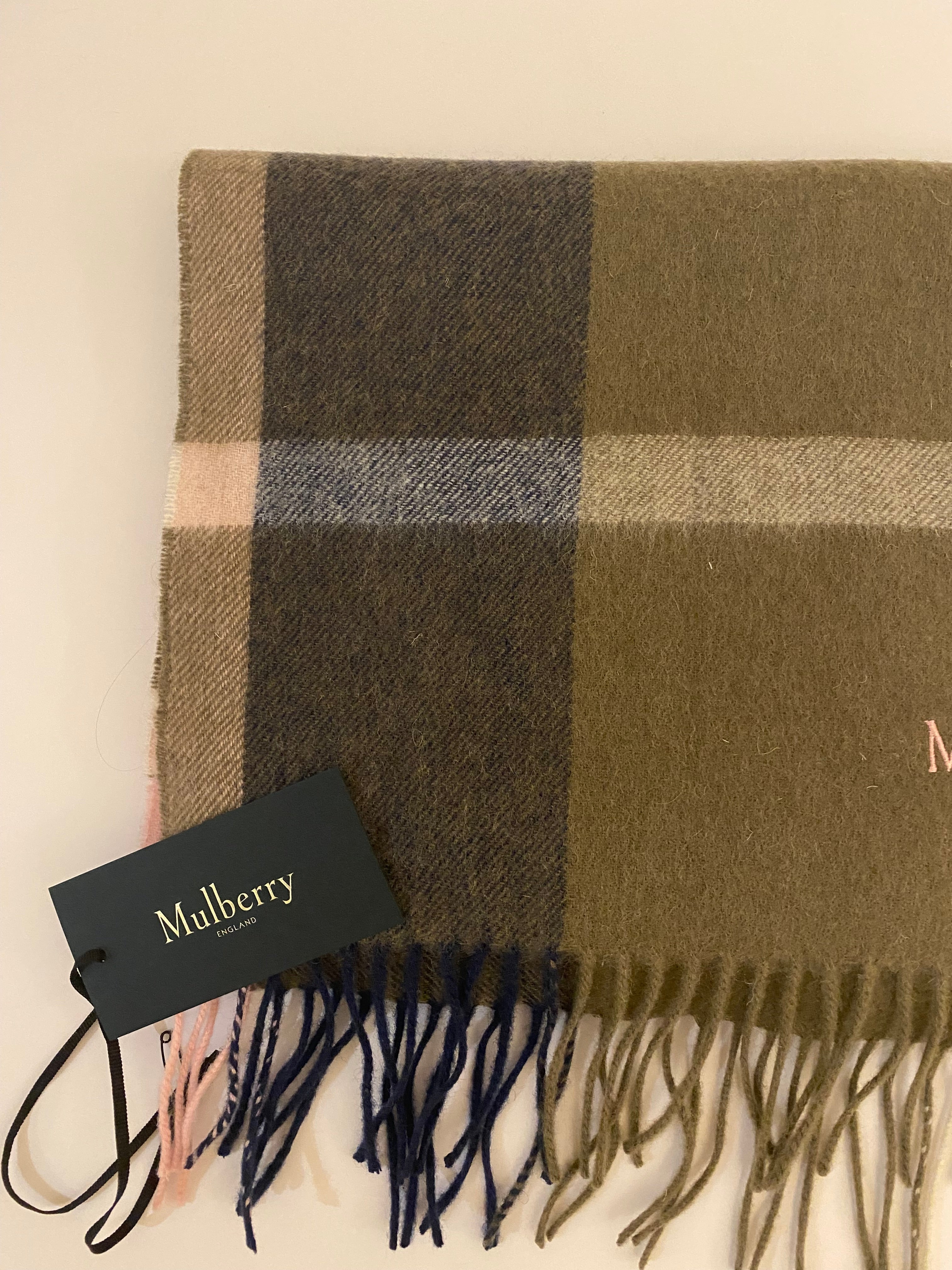 Mulberry Large Check Merino Wool Scarf  (RRP £195)