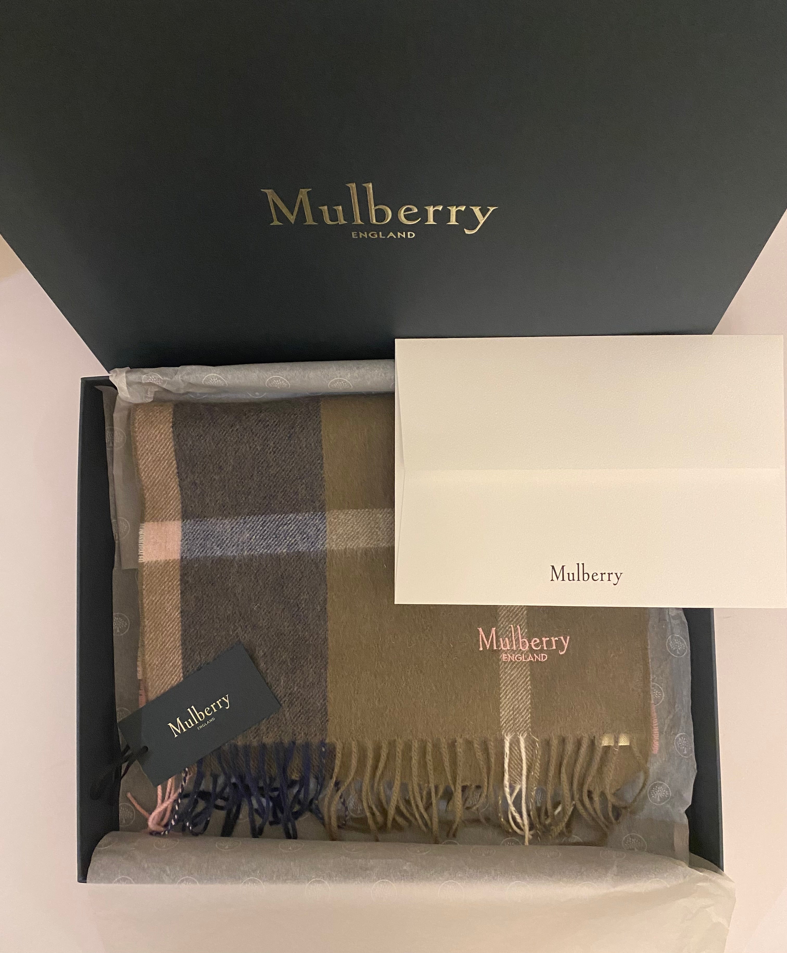 Mulberry Large Check Merino Wool Scarf  (RRP £195)