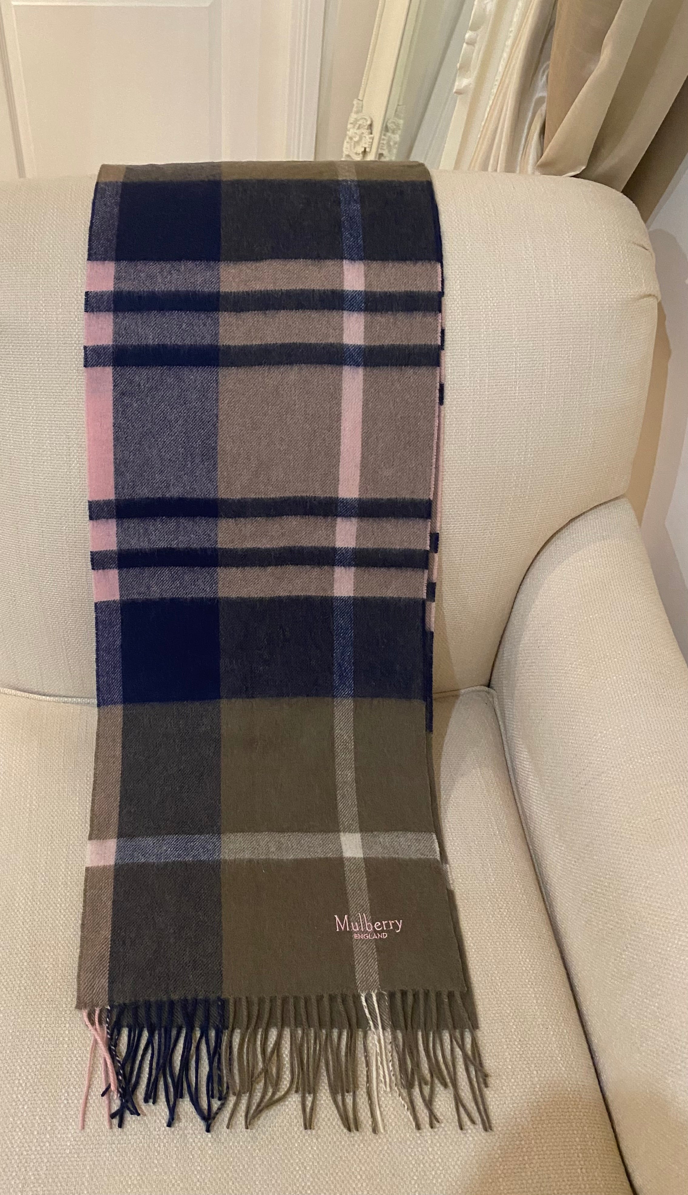 Mulberry Large Check Merino Wool Scarf  (RRP £195)