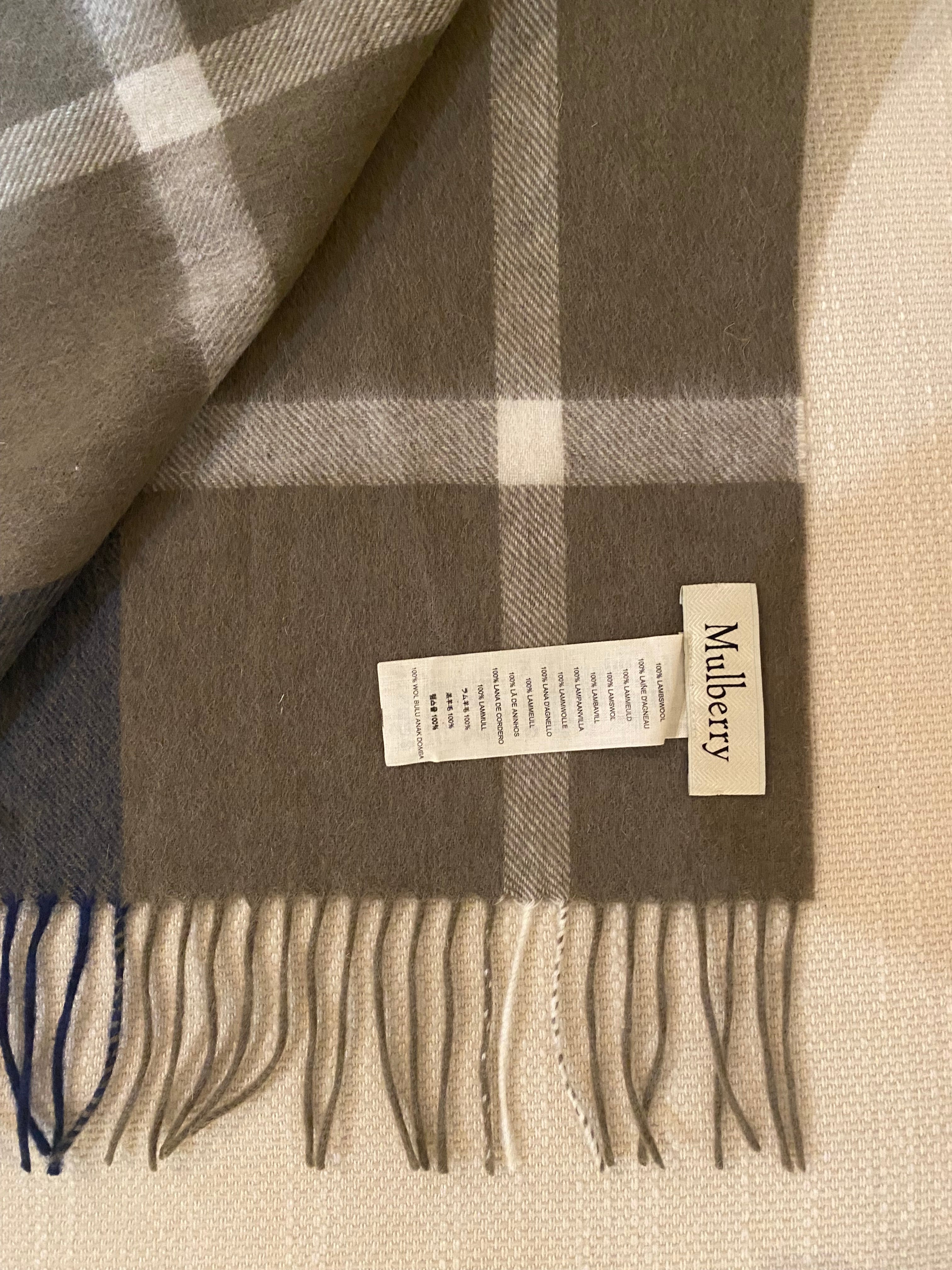 Mulberry Large Check Merino Wool Scarf  (RRP £195)