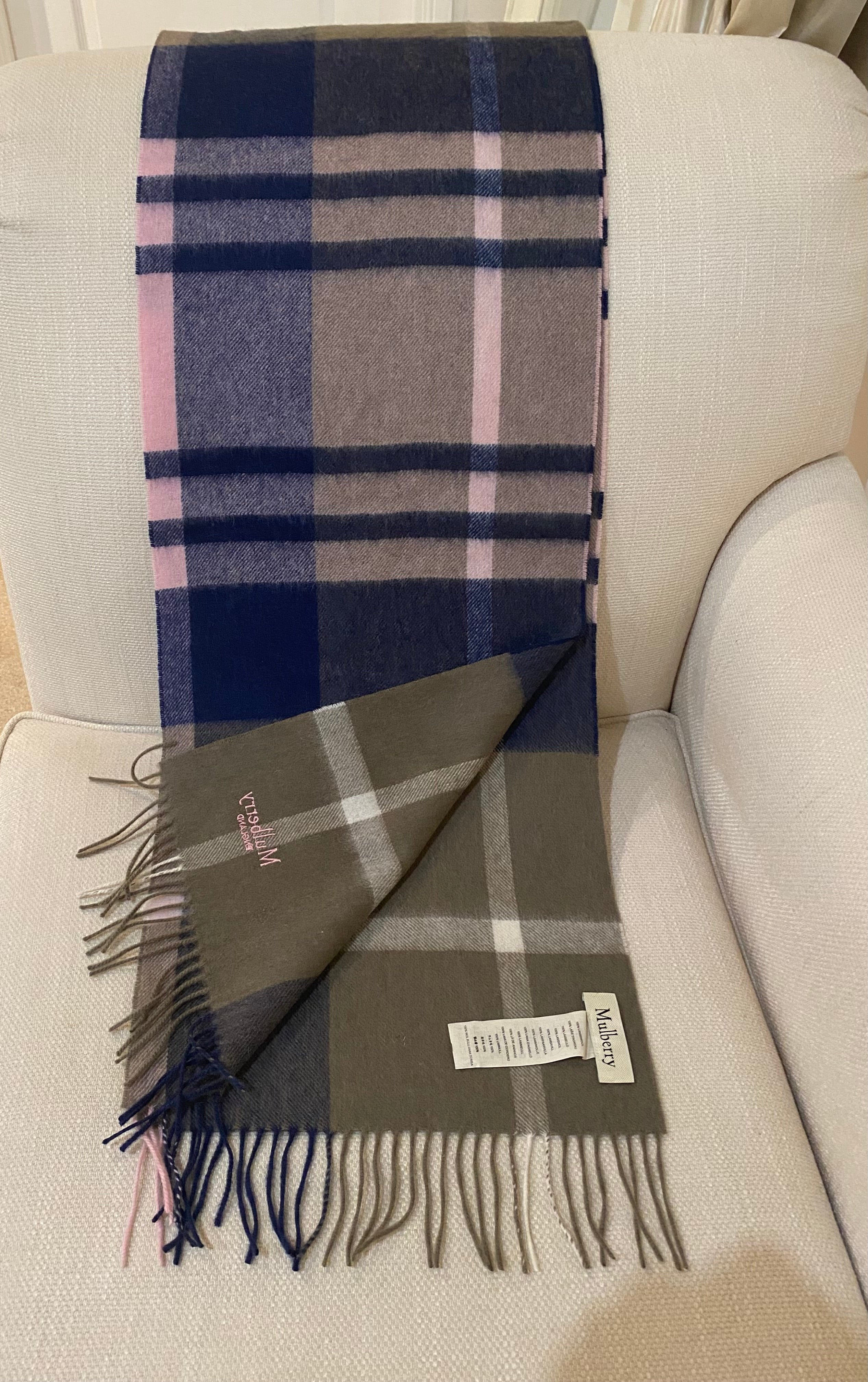 Mulberry Large Check Merino Wool Scarf  (RRP £195)