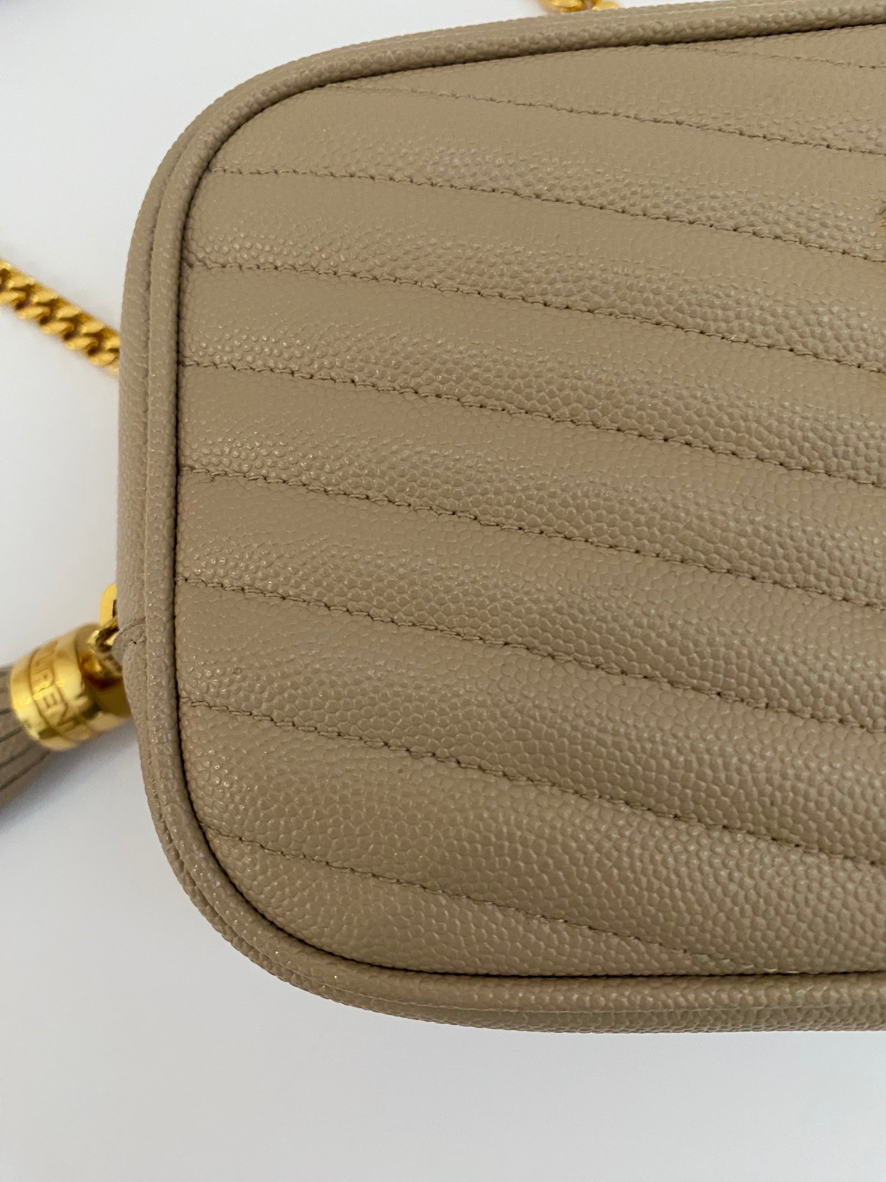 Saint Laurent Dark Beige Mini Lou Camera Bag With Gold Hardware ( RRP £1185 )