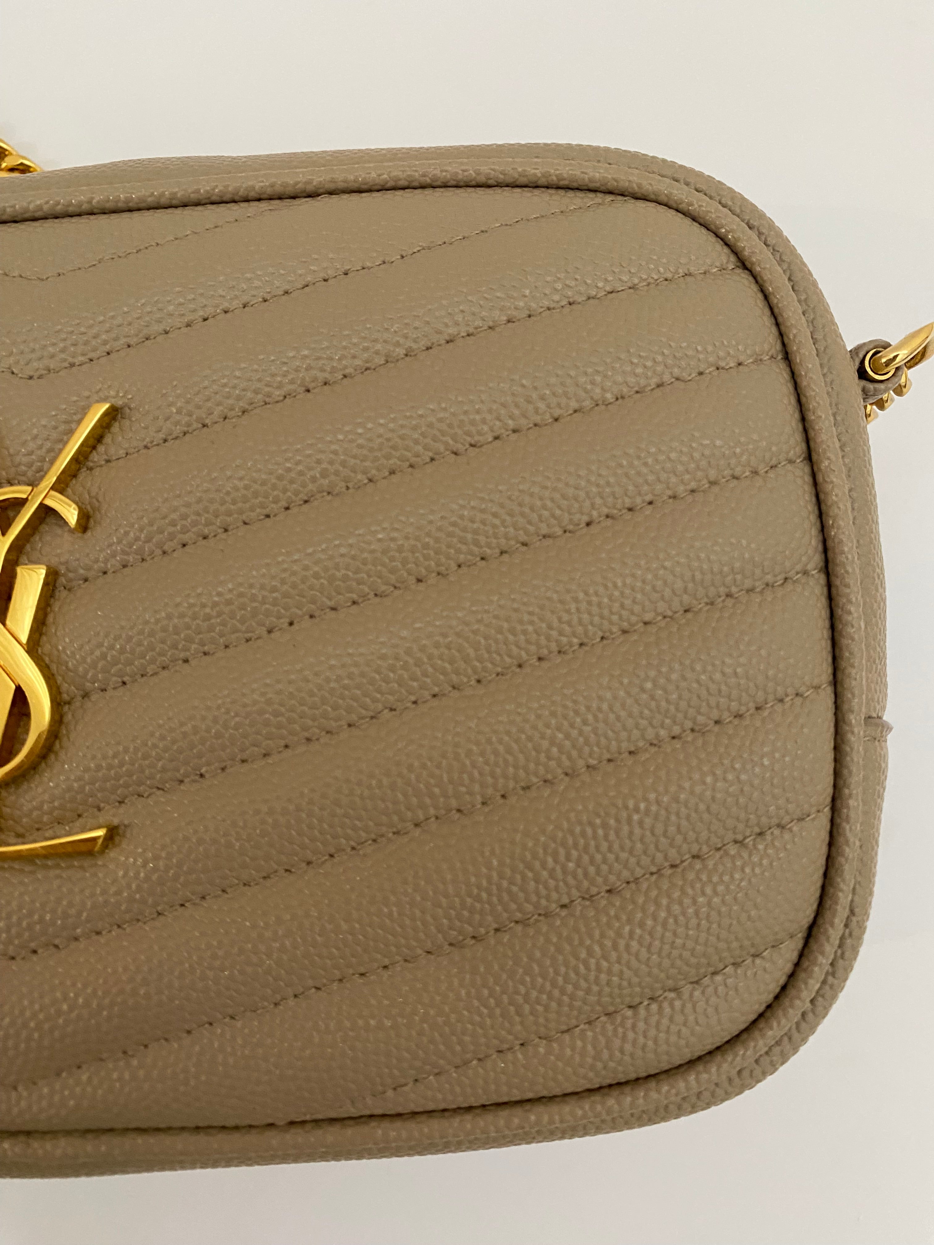 Saint Laurent Dark Beige Mini Lou Camera Bag With Gold Hardware ( RRP £1185 )