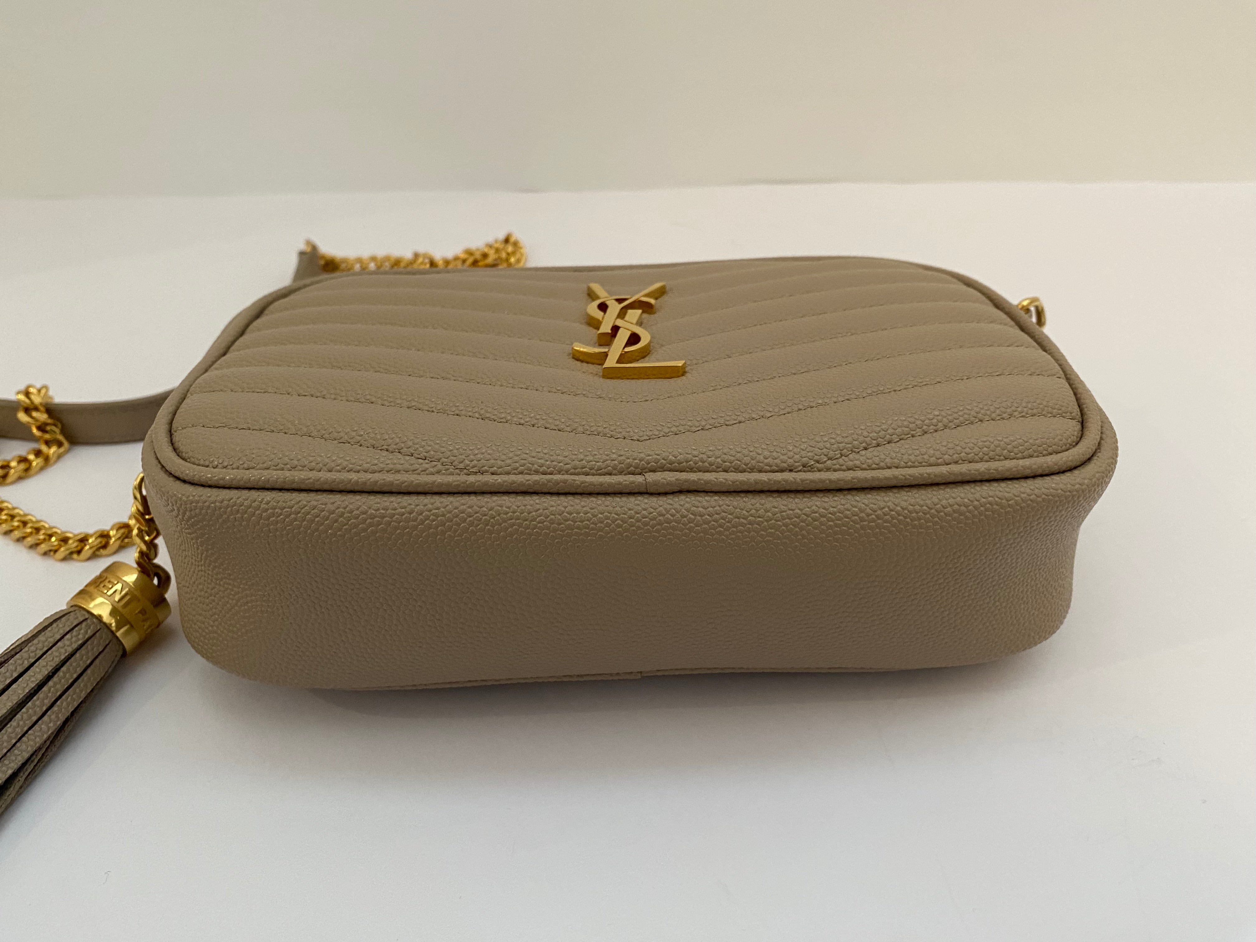 Saint Laurent Dark Beige Mini Lou Camera Bag With Gold Hardware ( RRP £1185 )