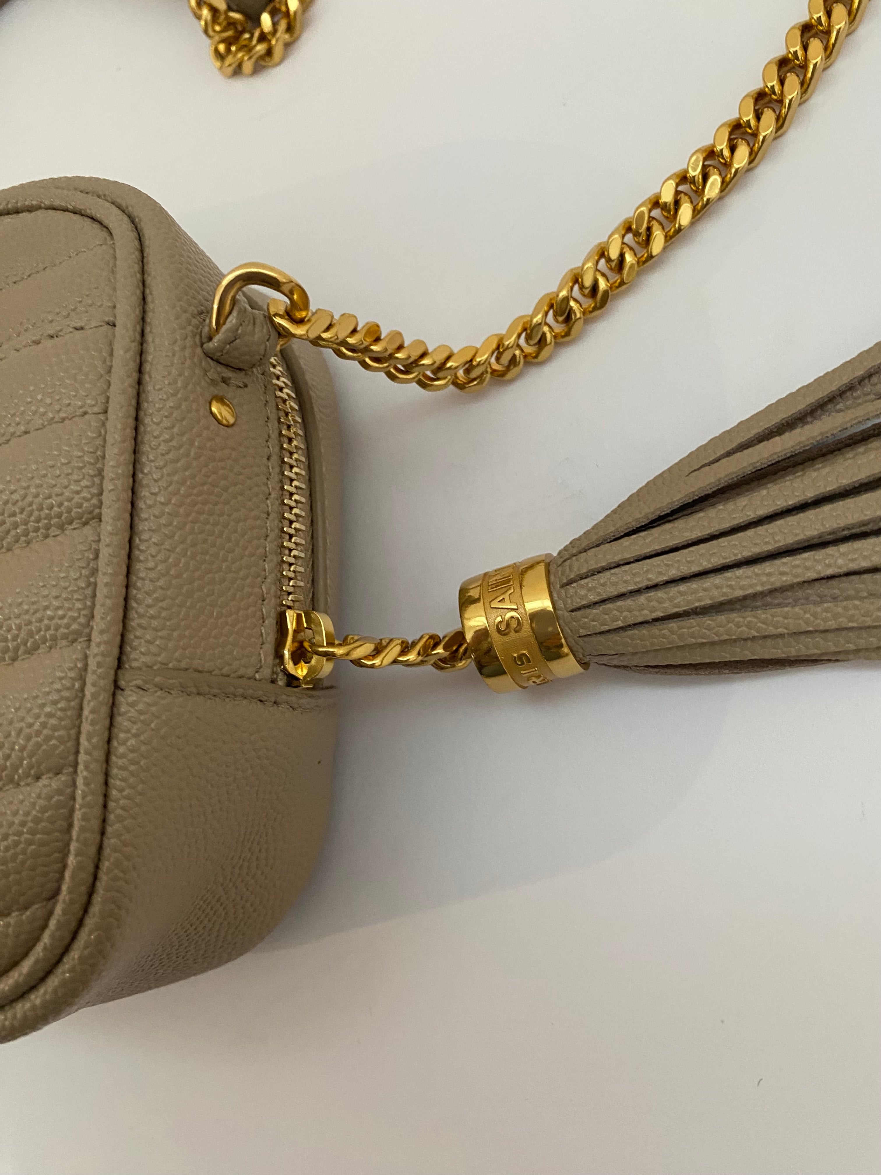 Saint Laurent Dark Beige Mini Lou Camera Bag With Gold Hardware ( RRP £1185 )
