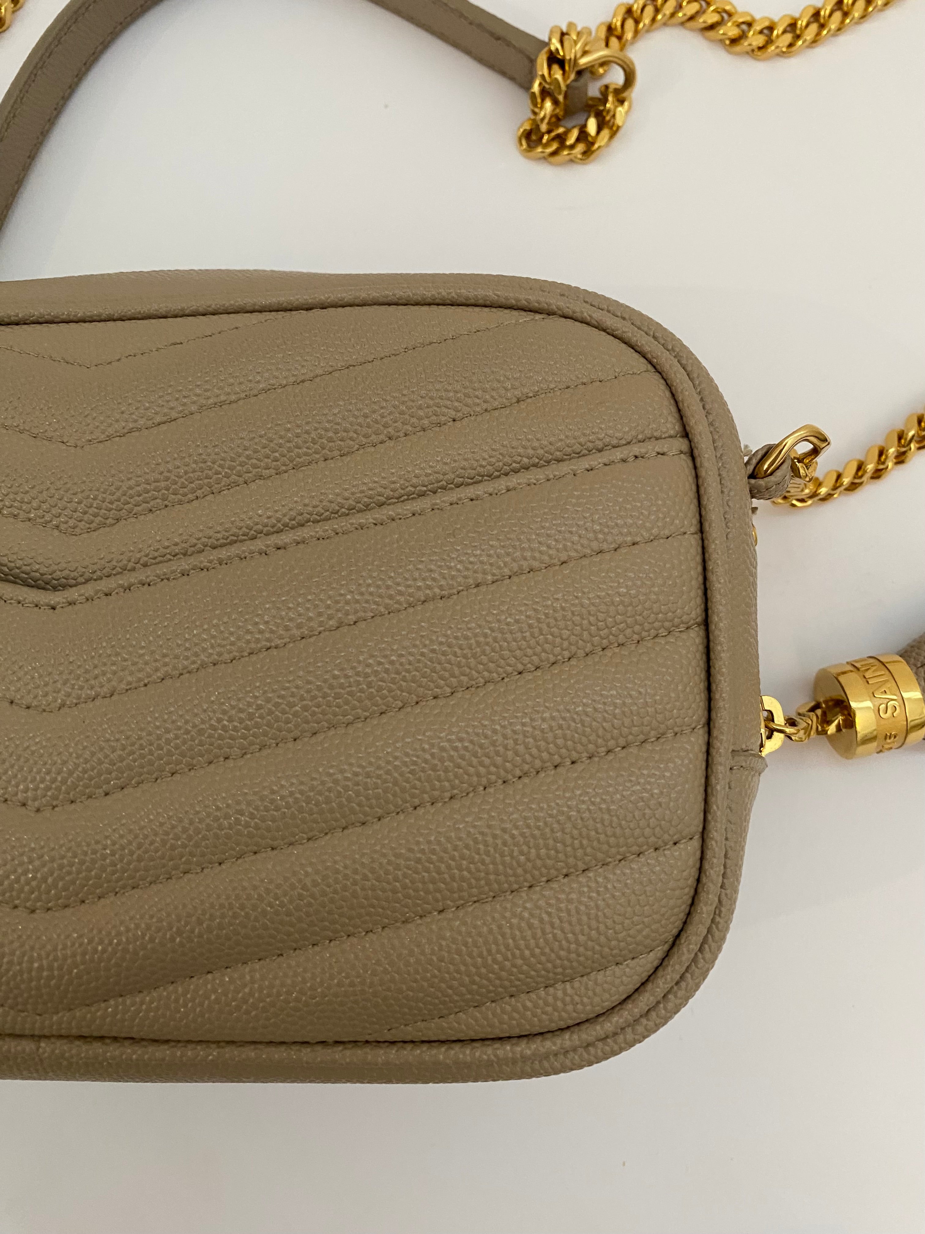 Saint Laurent Dark Beige Mini Lou Camera Bag With Gold Hardware ( RRP £1185 )