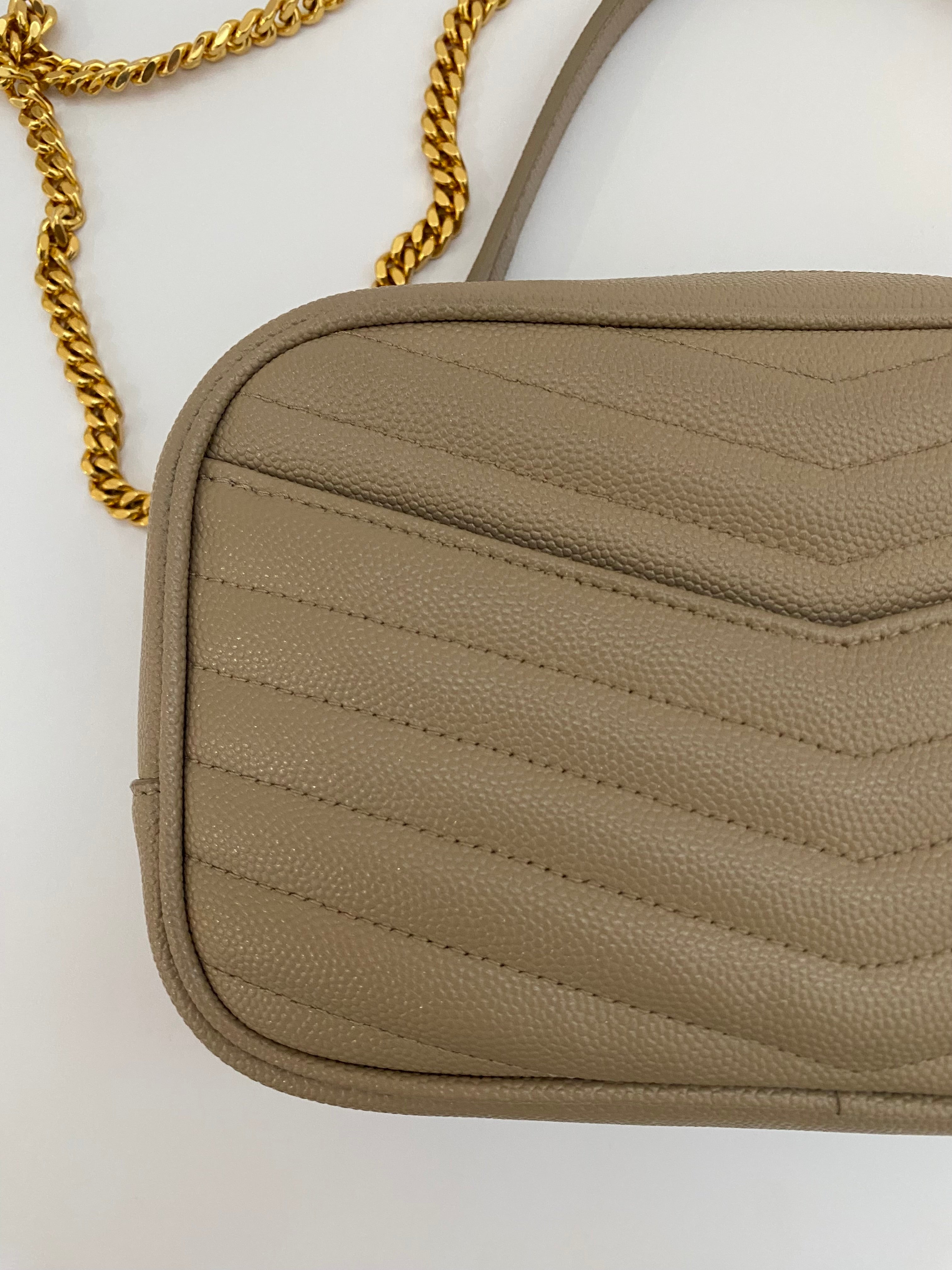Saint Laurent Dark Beige Mini Lou Camera Bag With Gold Hardware ( RRP £1185 )