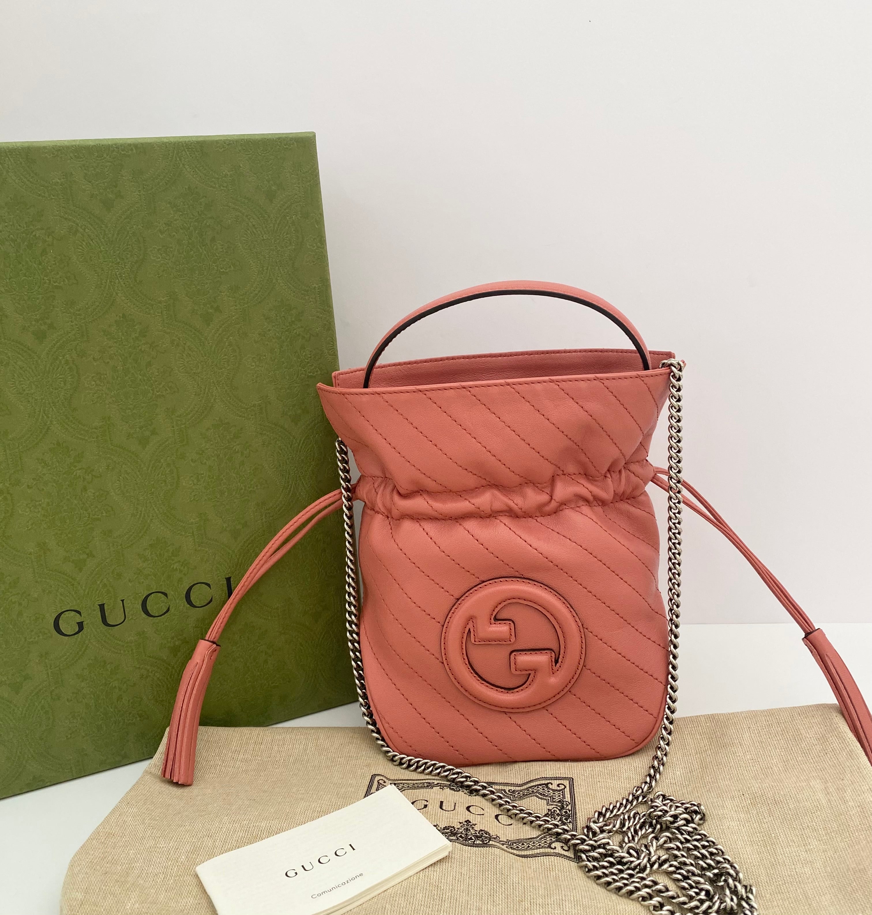 Gucci Coral Pink Mini Blonde Drawstring Tote Bag ( RRP £1060 )