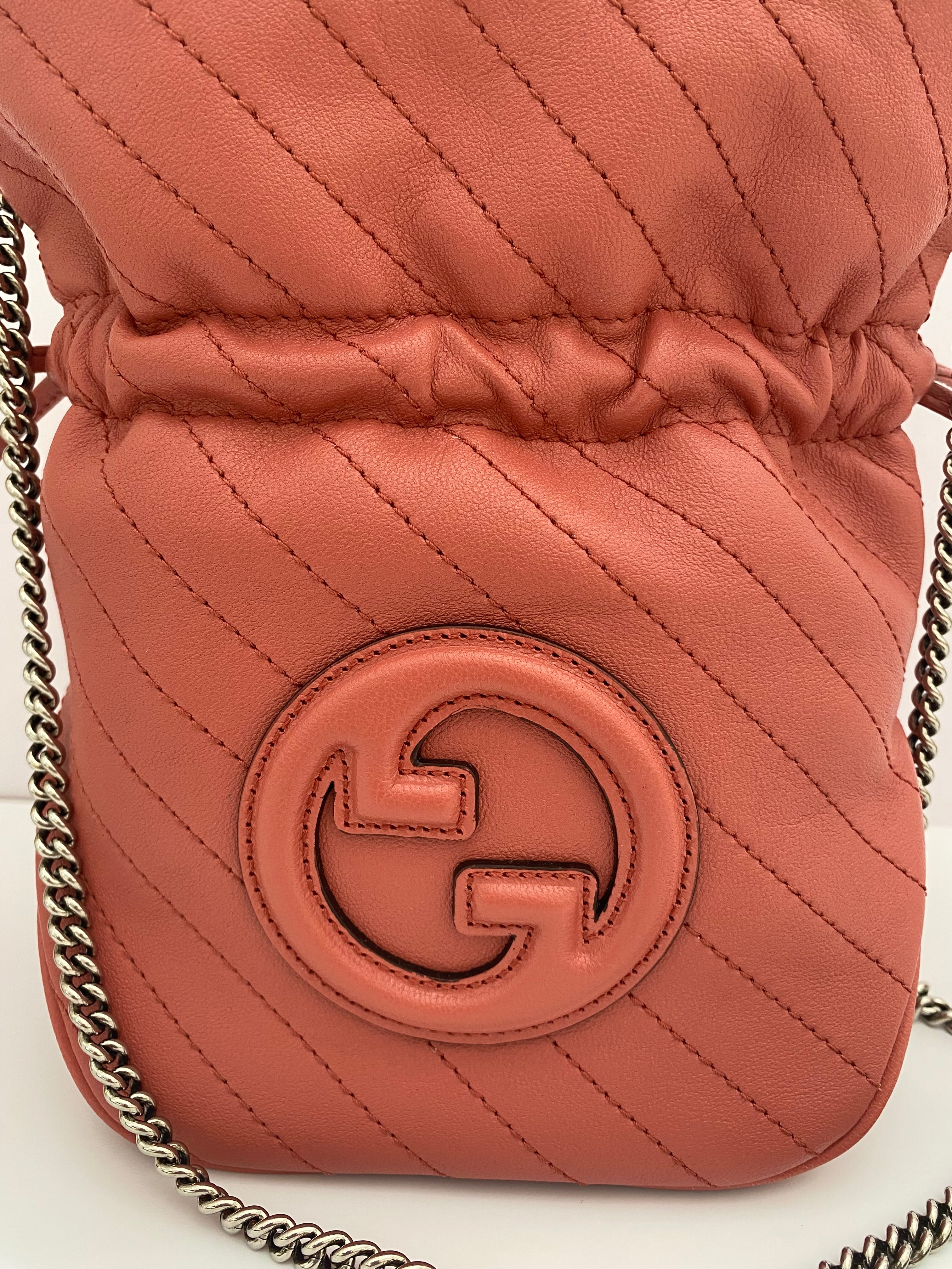 Gucci Coral Pink Mini Blonde Drawstring Tote Bag ( RRP £1060 )