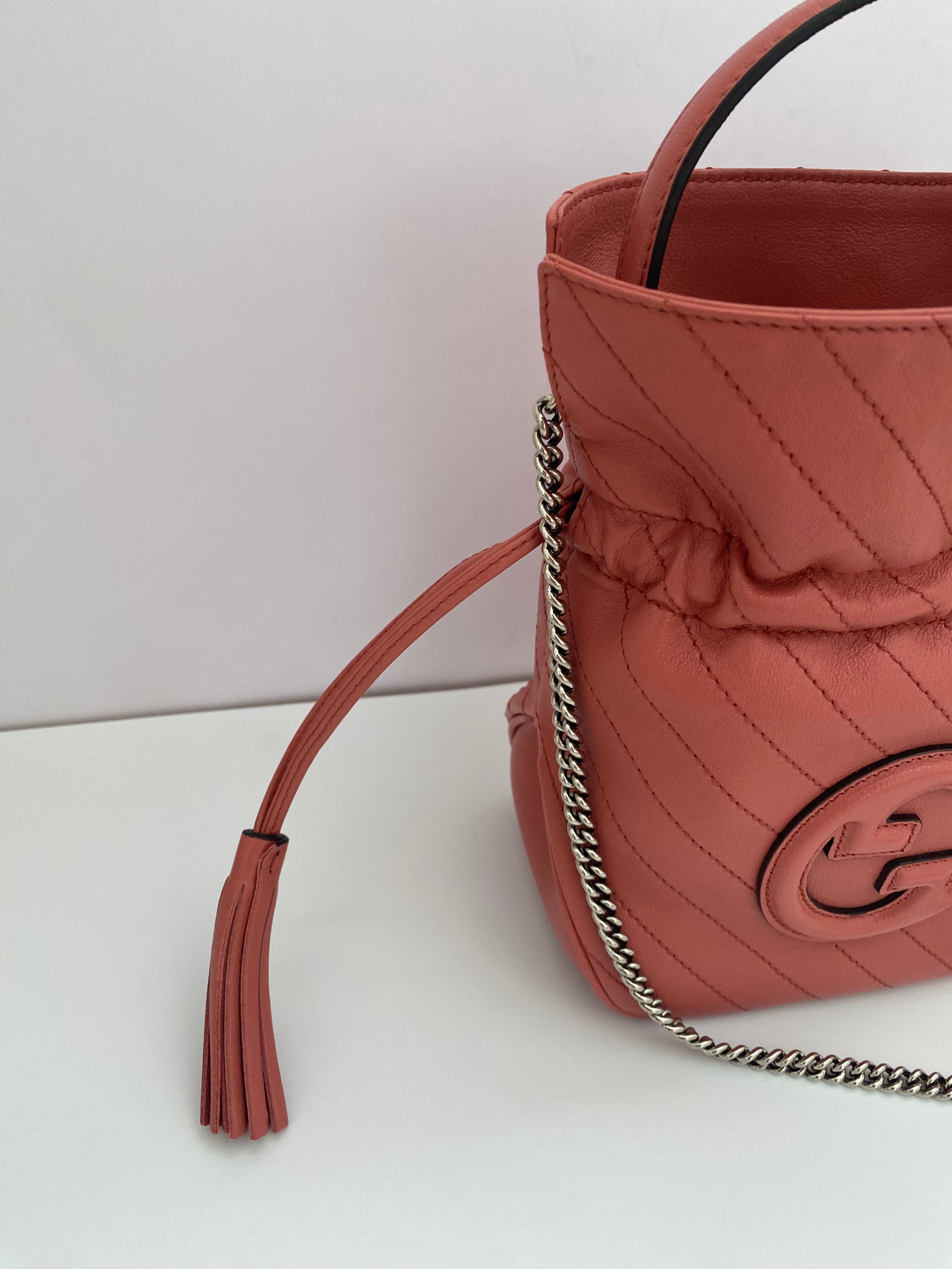 Gucci Coral Pink Mini Blonde Drawstring Tote Bag ( RRP £1060 )