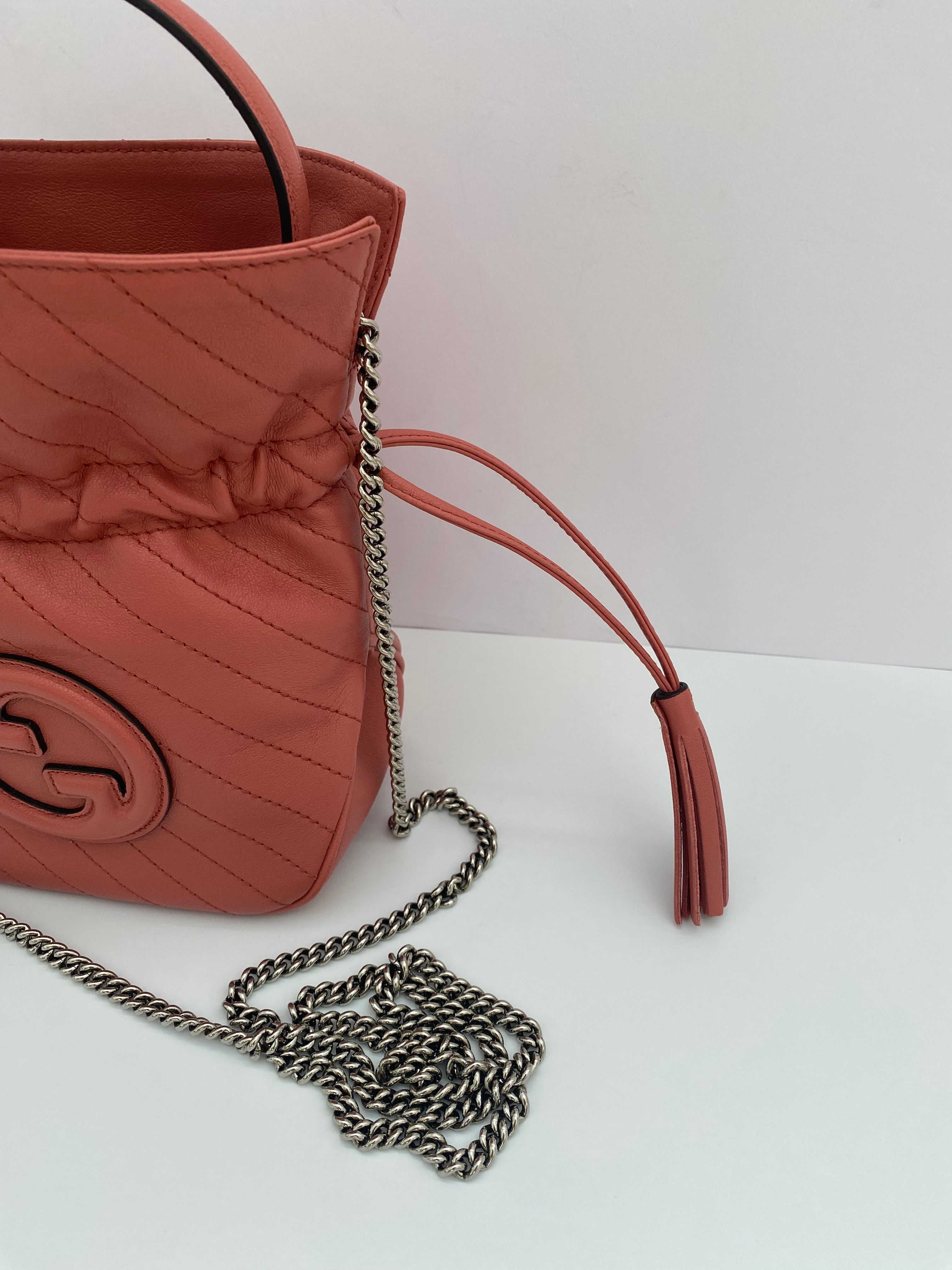 Gucci Coral Pink Mini Blonde Drawstring Tote Bag ( RRP £1060 )