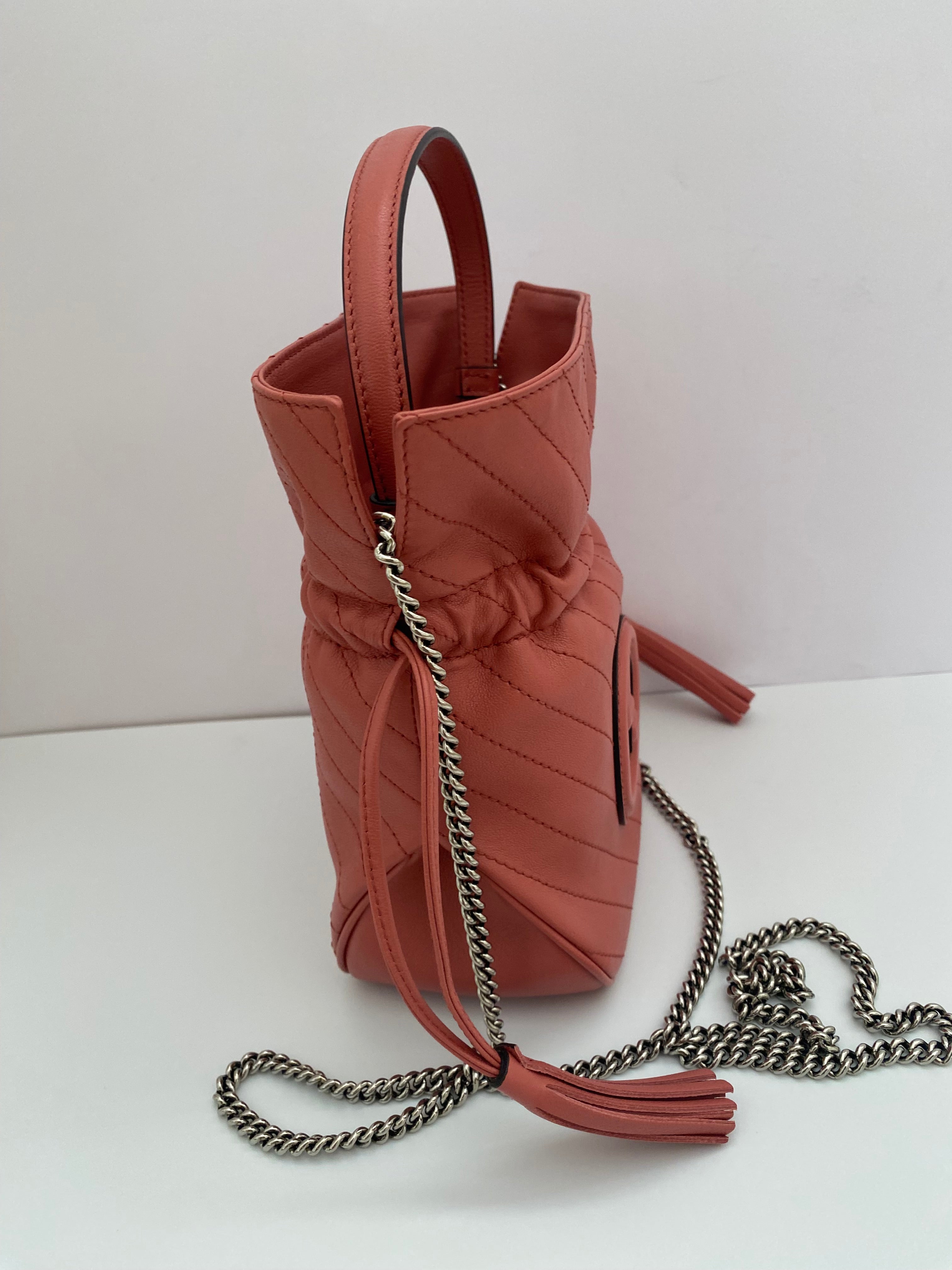 Gucci Coral Pink Mini Blonde Drawstring Tote Bag ( RRP £1060 )