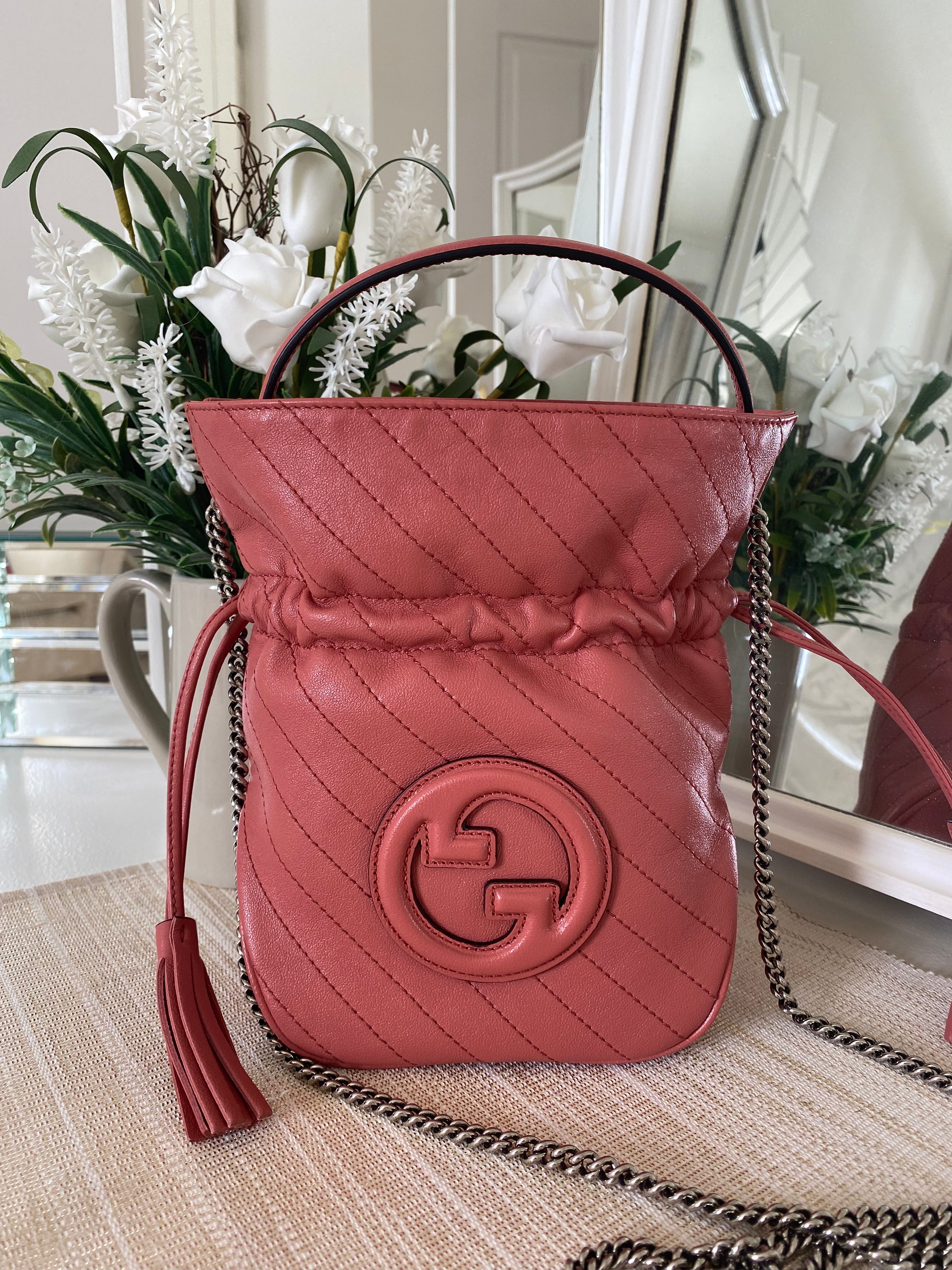 Gucci Coral Pink Mini Blonde Drawstring Tote Bag ( RRP £1060 )