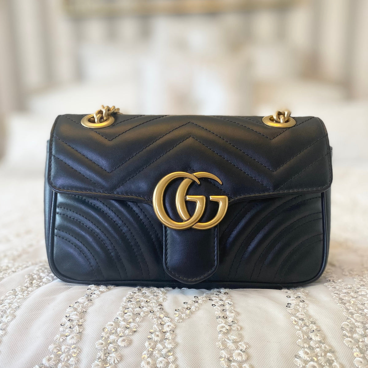 Gucci Black Marmont Mini In Chevron Leather (RRP £1700)