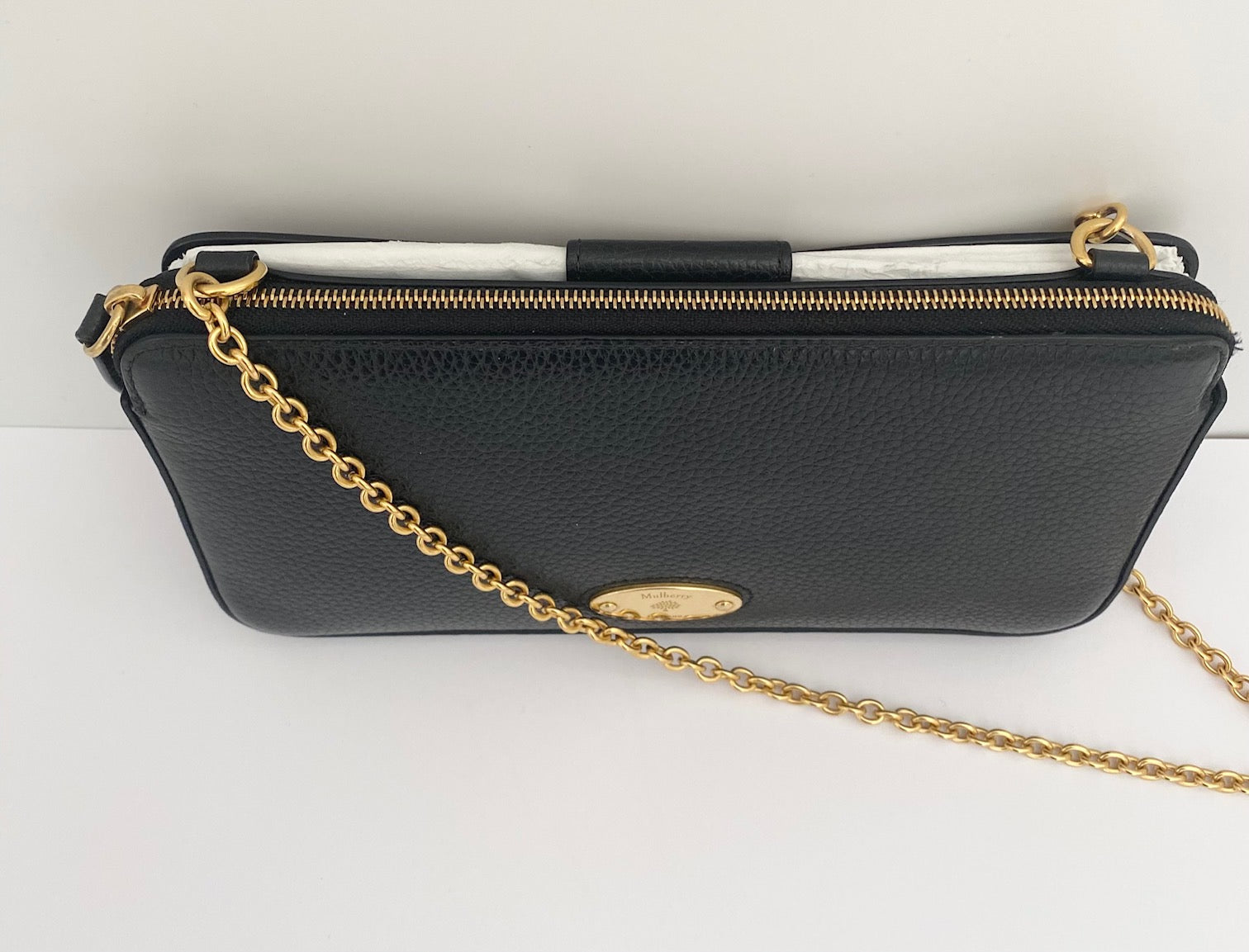 Mulberry Wallet On A Chain In Black Classic Grain Leather