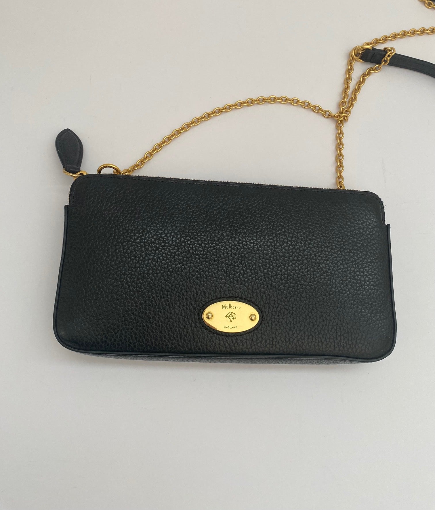 Mulberry Wallet On A Chain In Black Classic Grain Leather