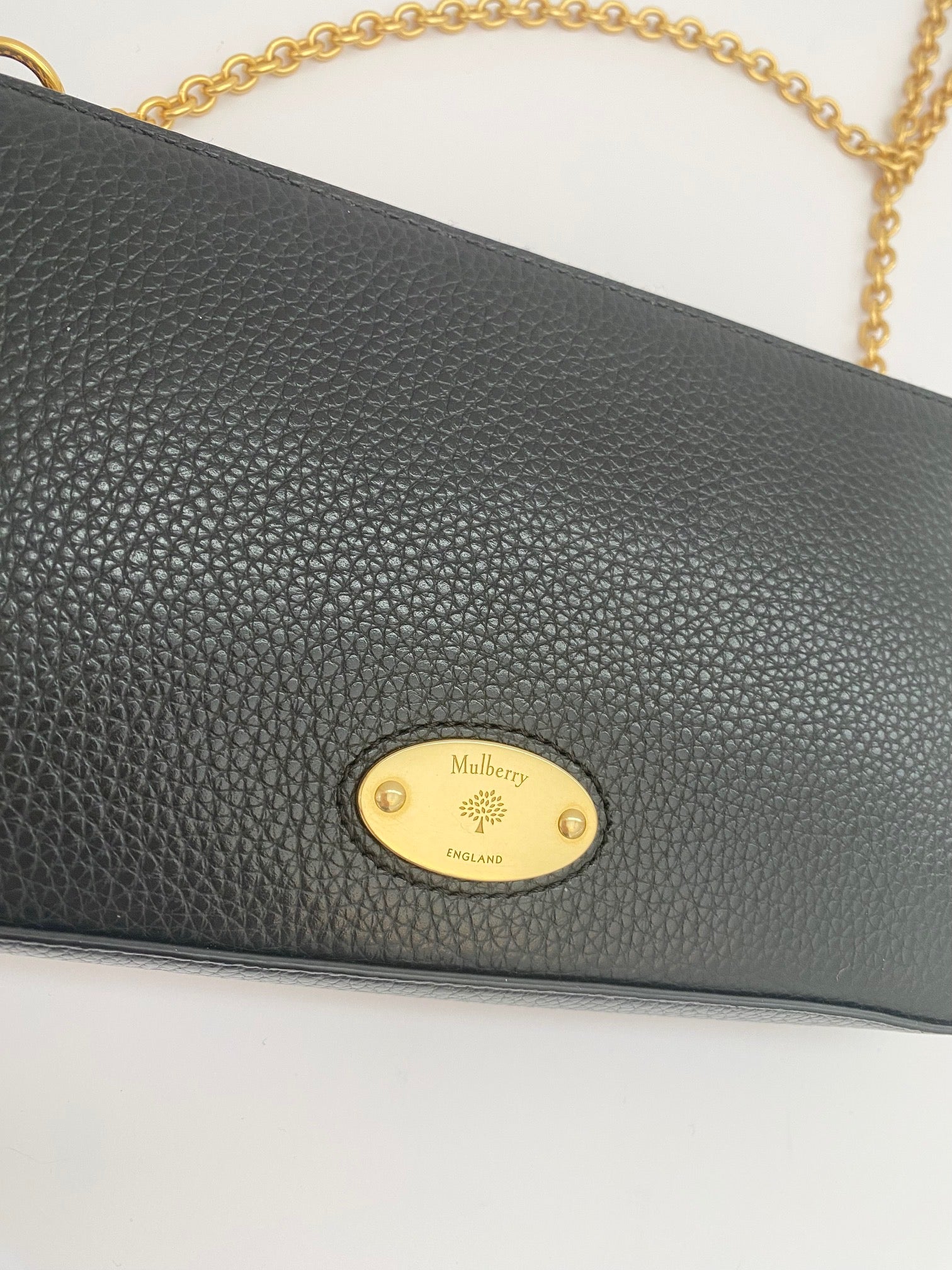 Mulberry Wallet On A Chain In Black Classic Grain Leather