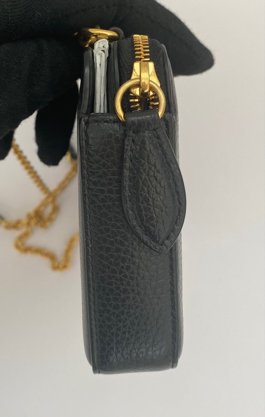 Mulberry Wallet On A Chain In Black Classic Grain Leather