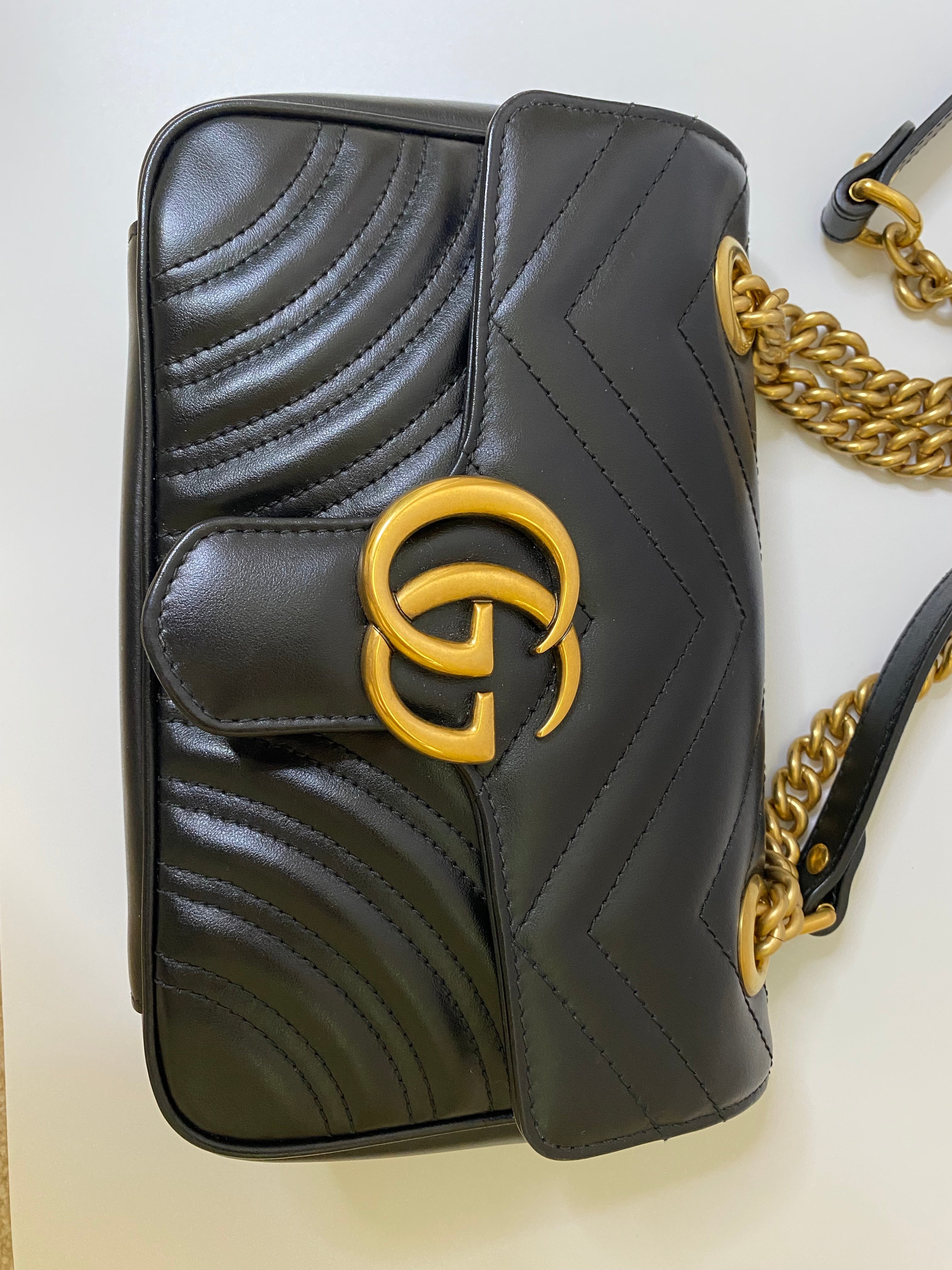 Gucci Black Marmont Mini In Chevron Leather (RRP £1700)