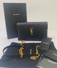 Yves Saint Laurent Envelope Black Cassandra Chain Wallet (RRP £870)