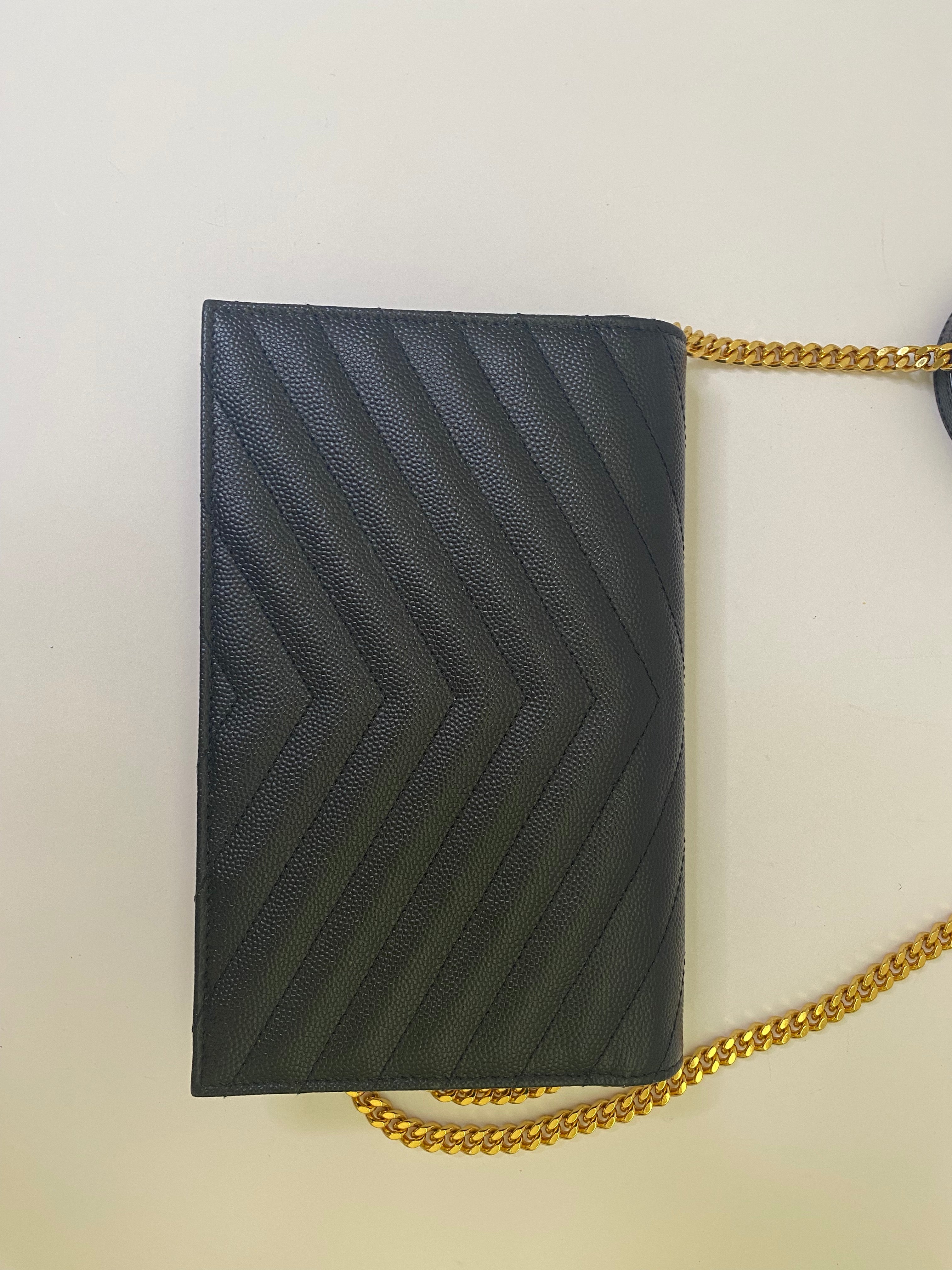 Yves Saint Laurent Envelope Black Cassandra Chain Wallet (RRP £870)