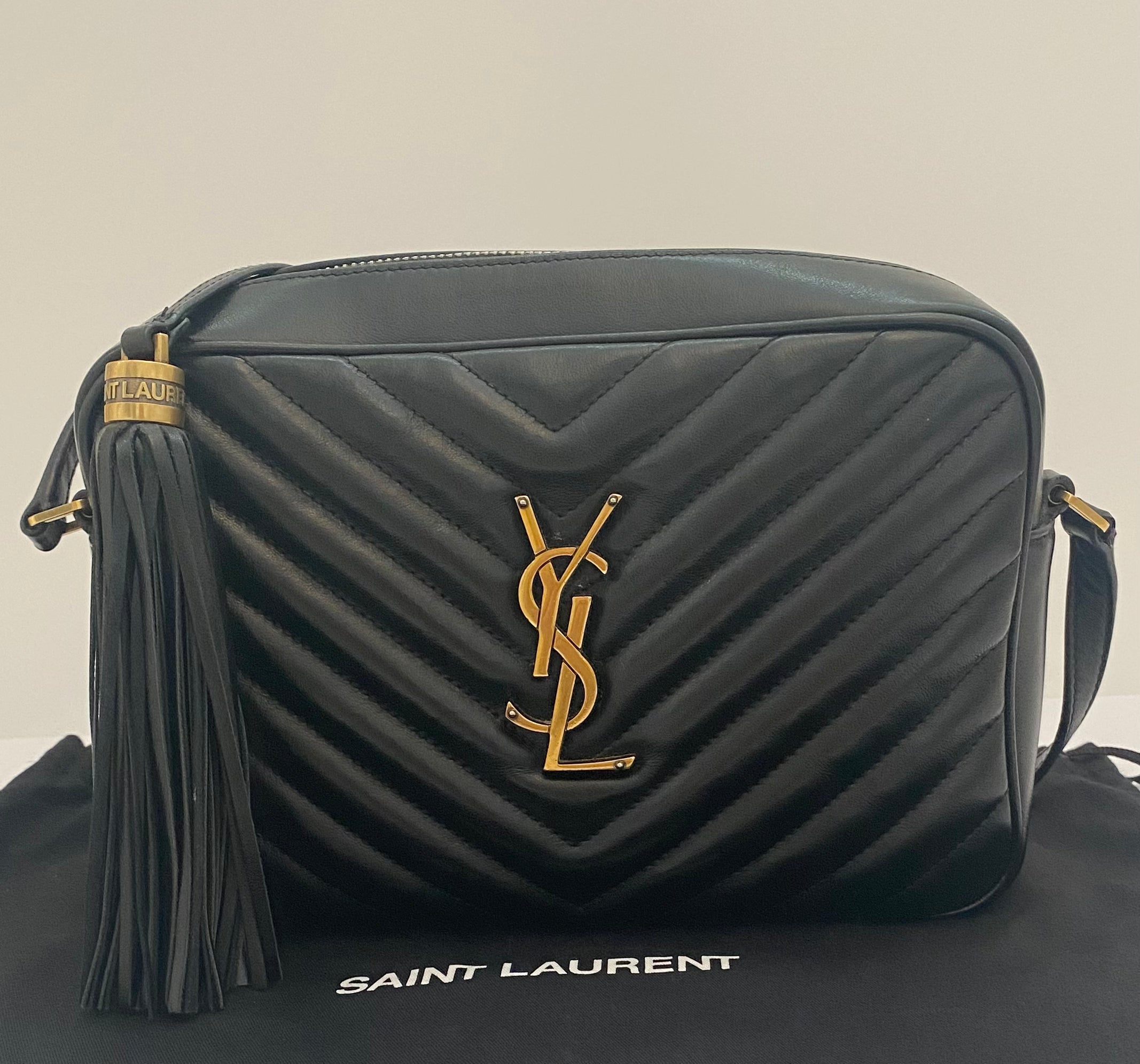 Saint Laurent Black Camera Lou In Quilted Leather