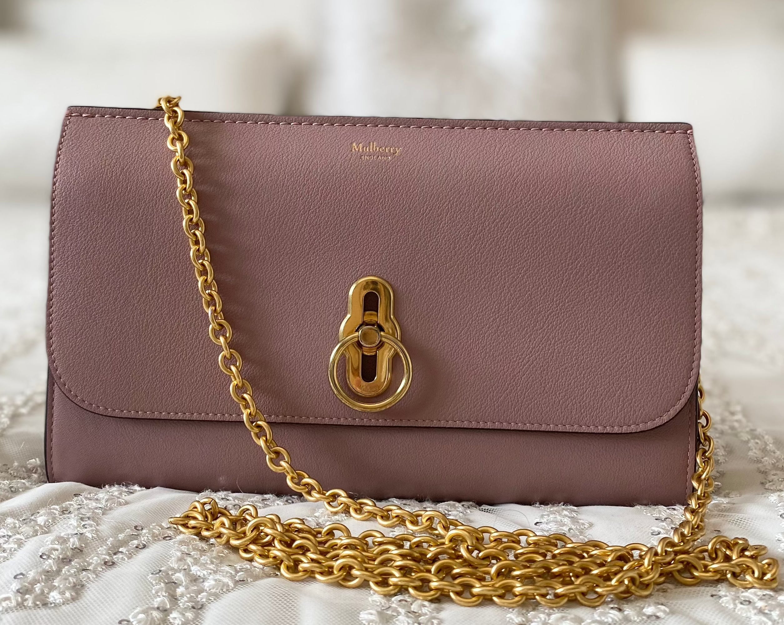 Mulberry Pink Amberly Pouch In Micro Classic Grain Leather