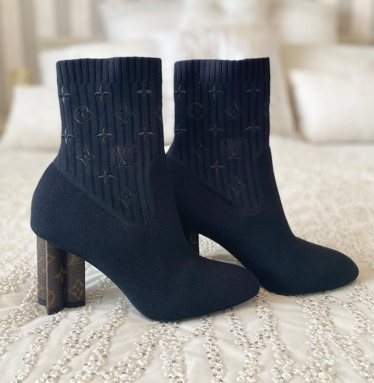 Louis Vuitton Black/Monogram Silhouette Ankle Boots