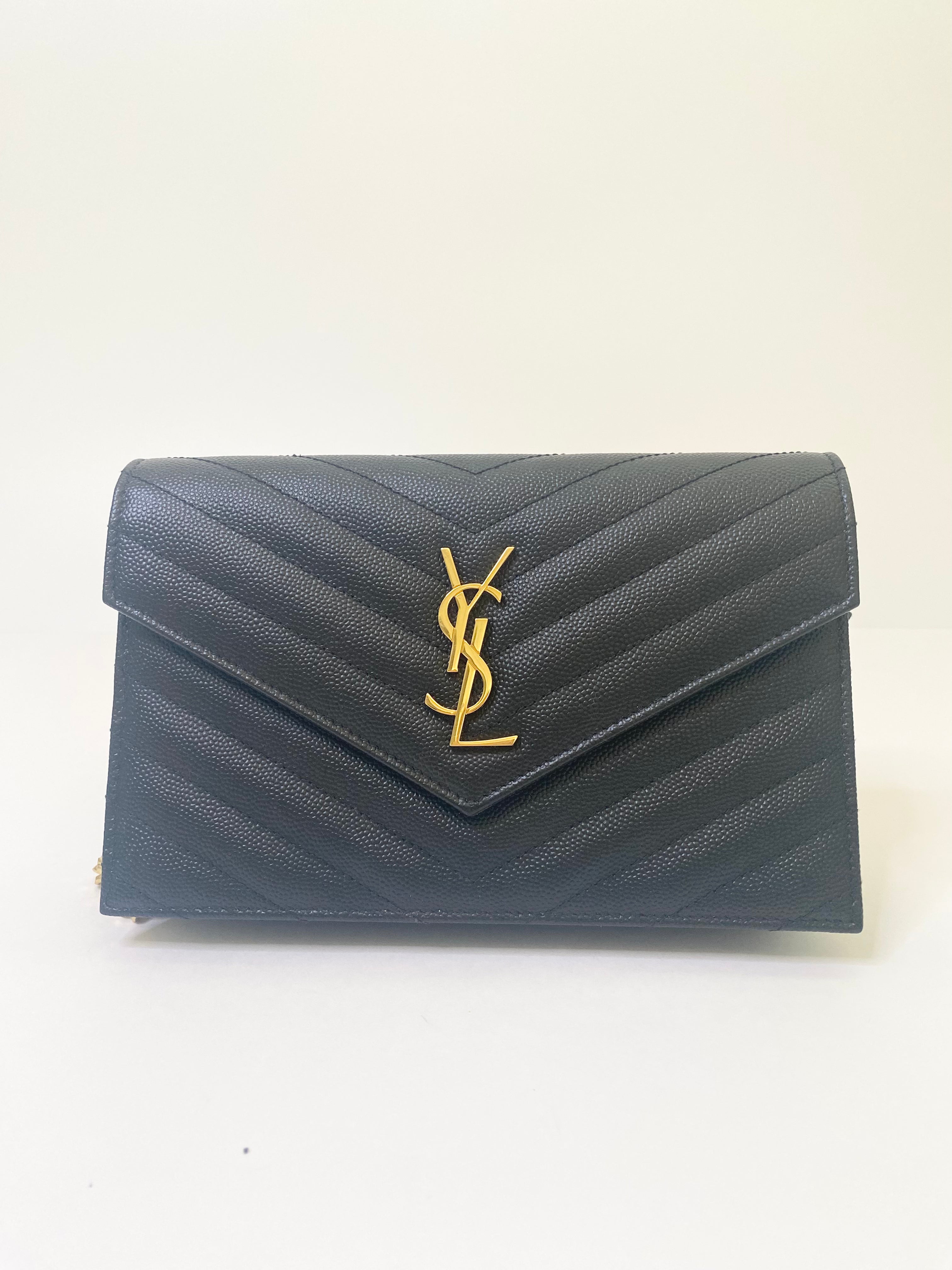 Yves Saint Laurent Envelope Black Cassandra Chain Wallet (RRP £870)