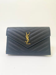 Yves Saint Laurent Envelope Black Cassandra Chain Wallet (RRP £870)