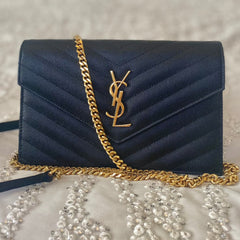 Yves Saint Laurent Envelope Black Cassandra Chain Wallet (RRP £870)