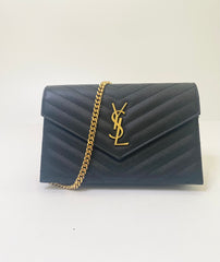 Yves Saint Laurent Envelope Black Cassandra Chain Wallet (RRP £870)