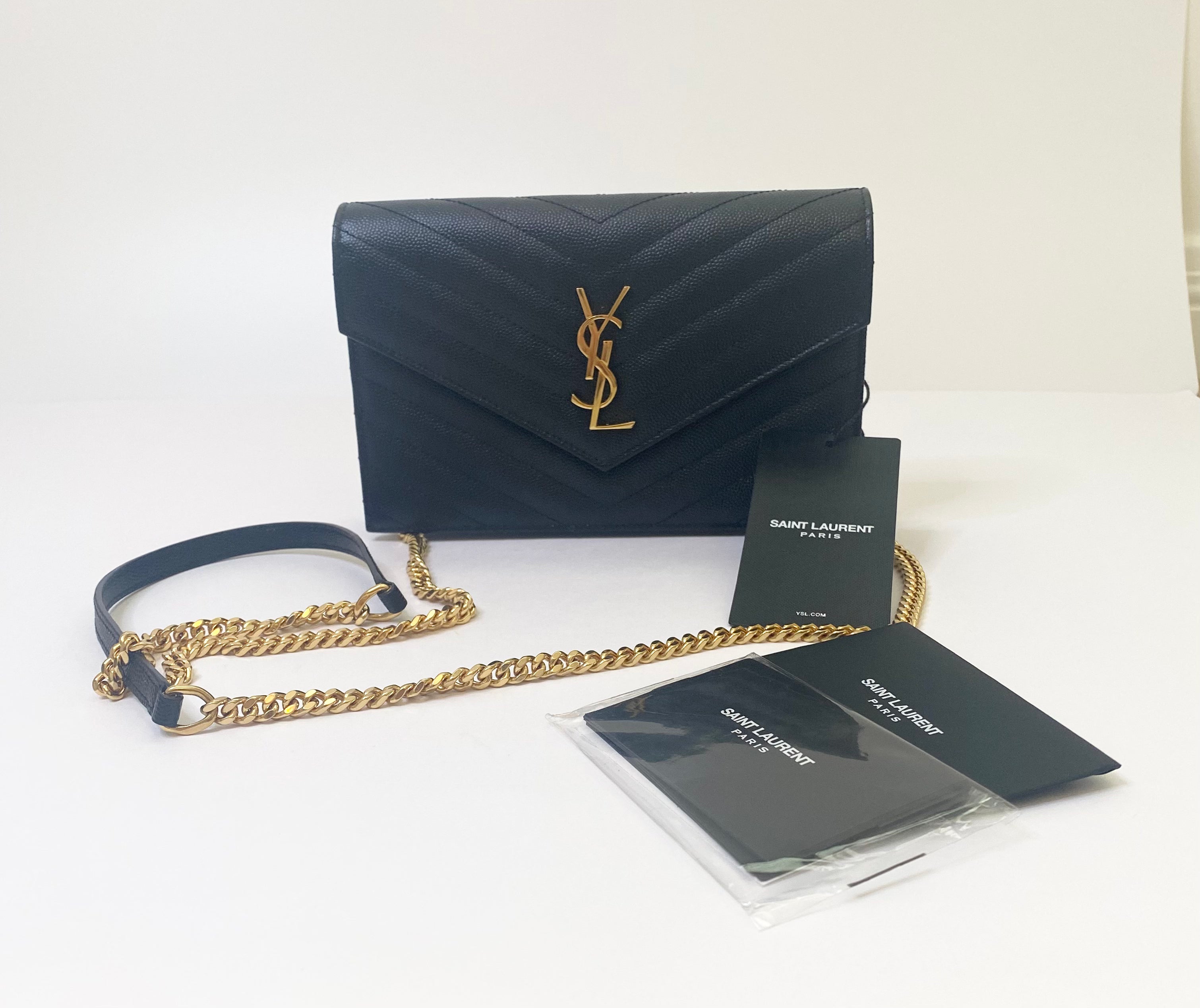 Yves Saint Laurent Envelope Black Cassandra Chain Wallet (RRP £870)