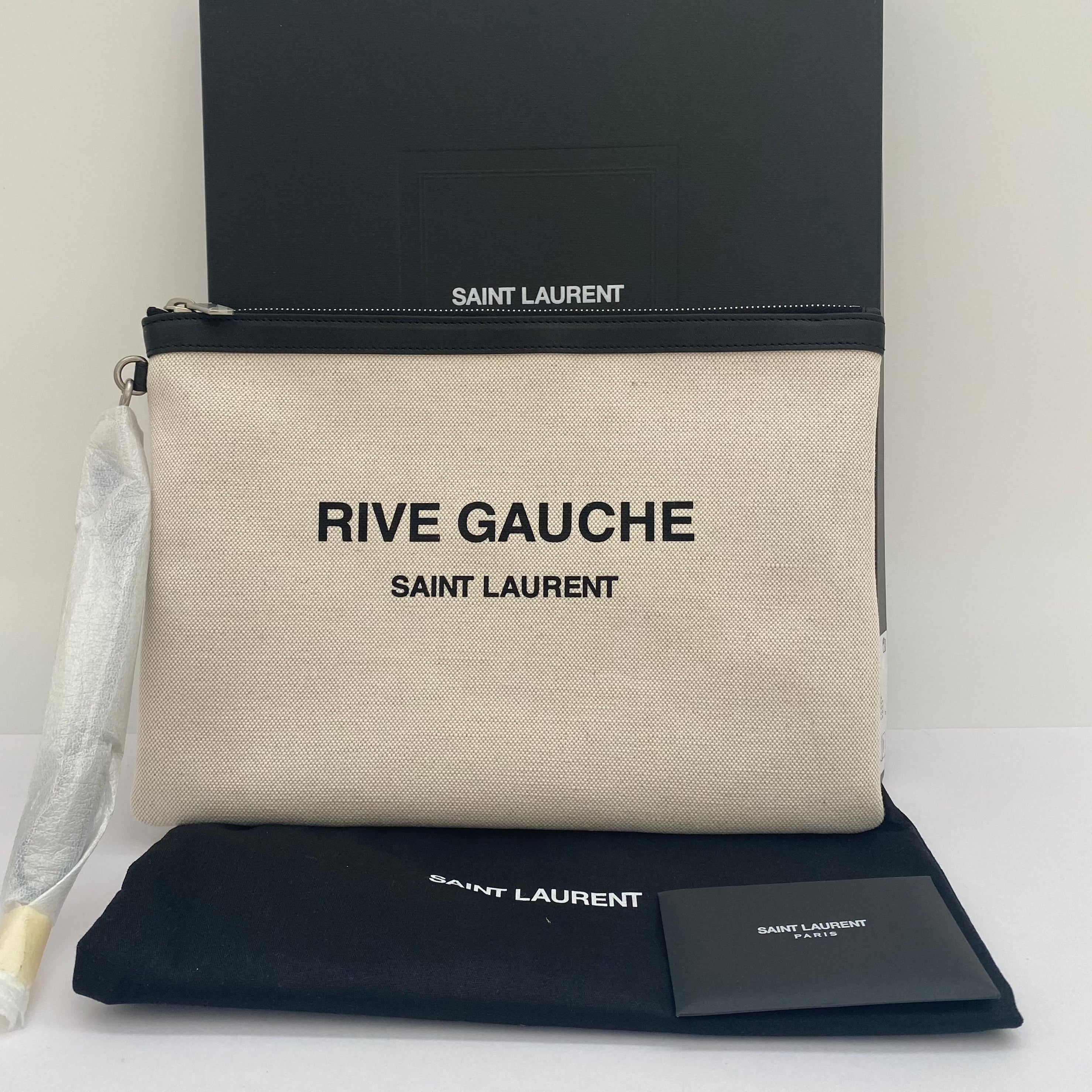 Saint Laurent Rive Gauche Pouch In Linen Canvas