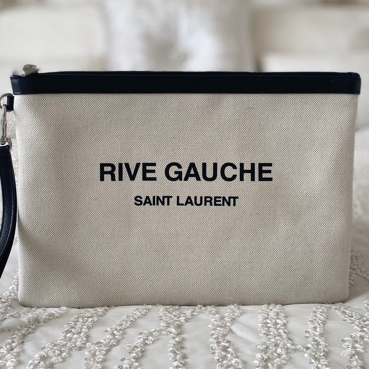 Saint Laurent Rive Gauche Pouch In Linen Canvas