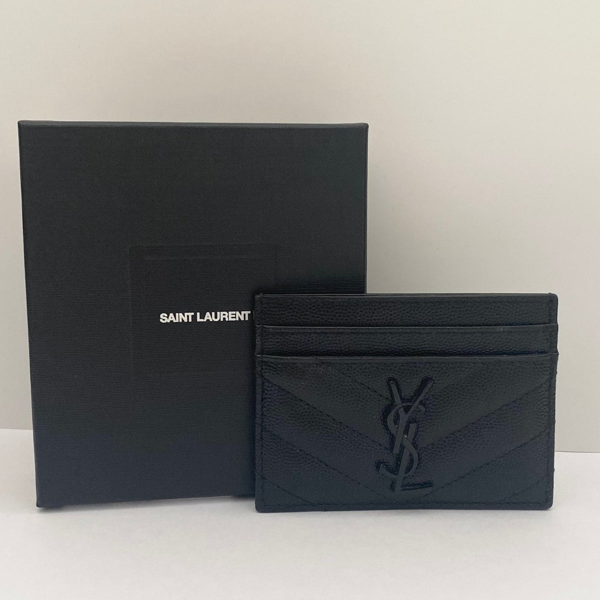 Yves Saint Laurent Black Card Holder In Grain De Poudre (RRP £260)