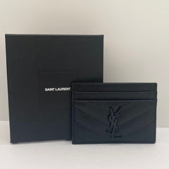 Yves Saint Laurent Black Card Holder In Grain De Poudre (RRP £260)