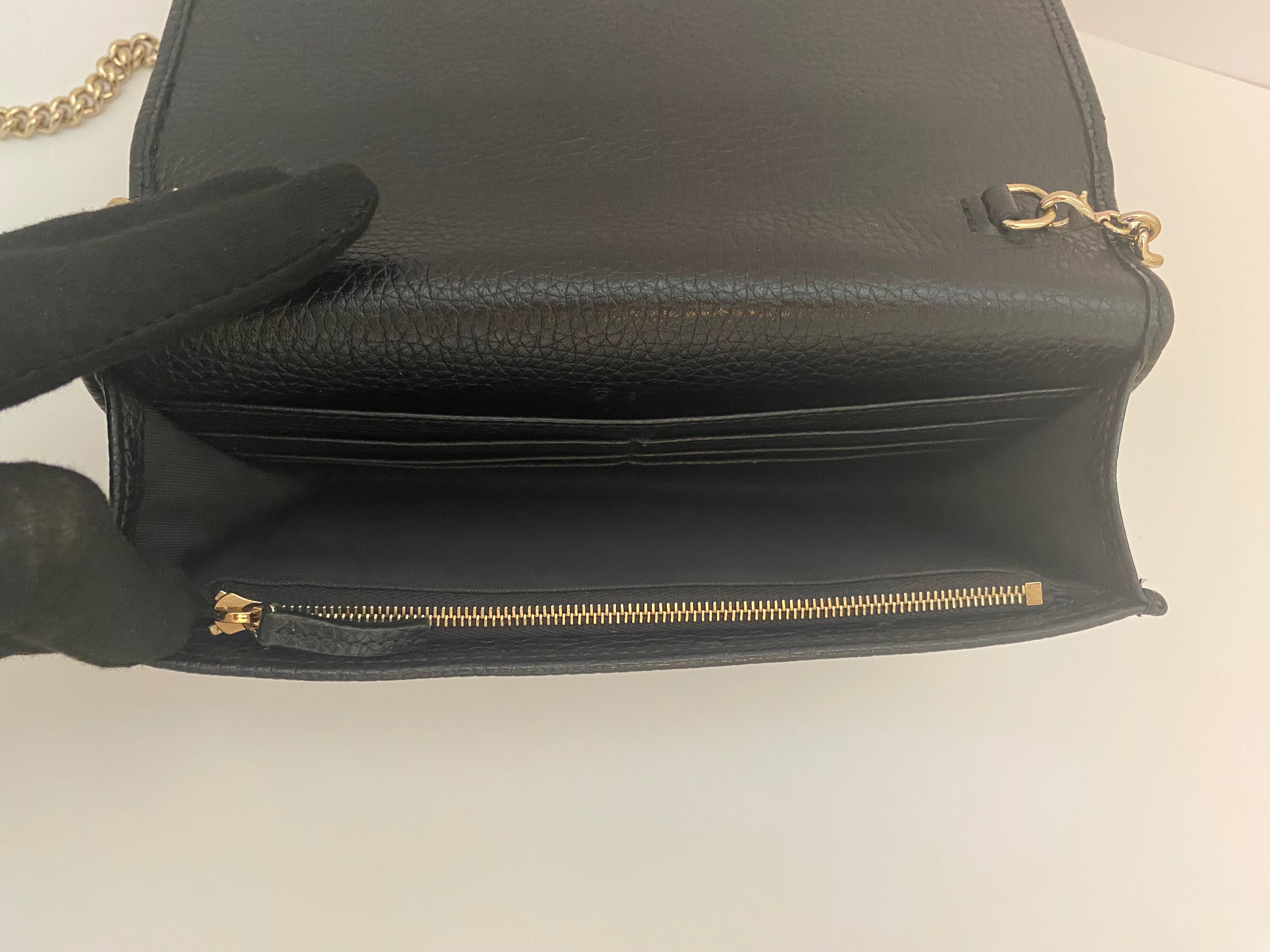 Gucci Black Pebbled Leather Soho Chain Wallet