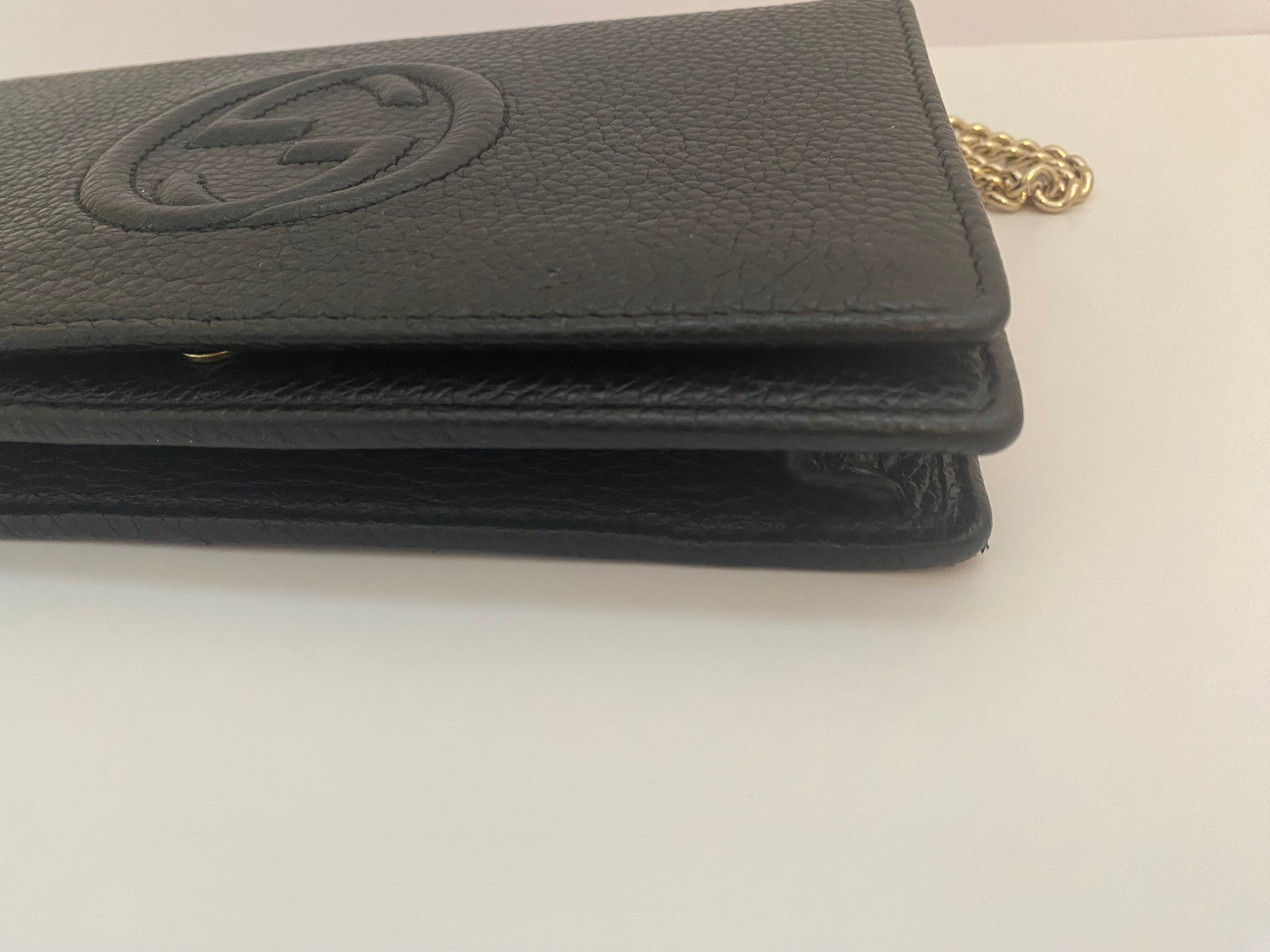 Gucci Black Pebbled Leather Soho Chain Wallet