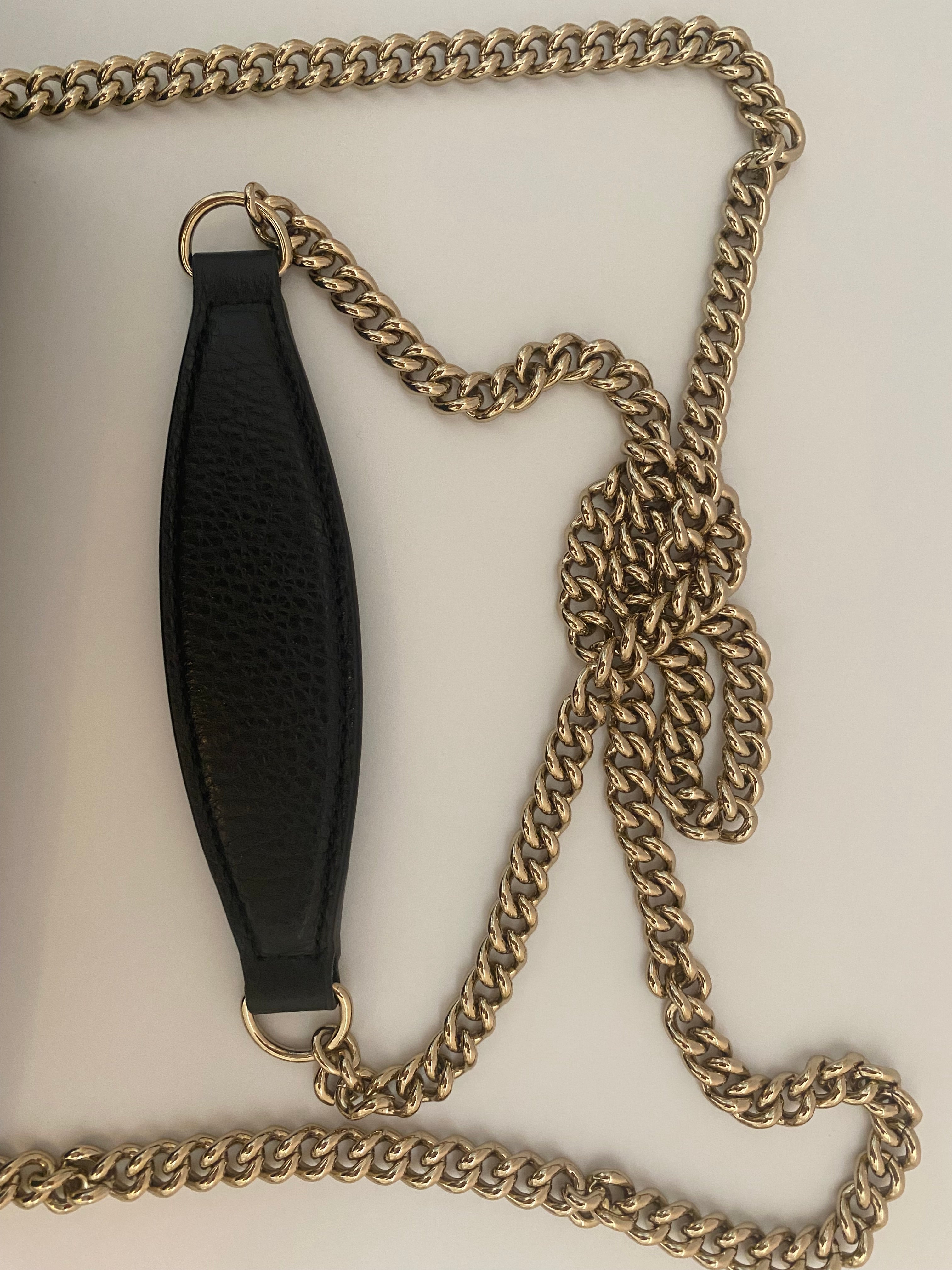 Gucci Black Pebbled Leather Soho Chain Wallet